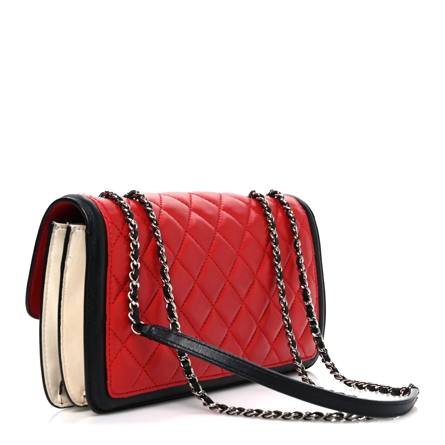 Lambskin Quilted Tri-Color Flap Red White Black - Image 2