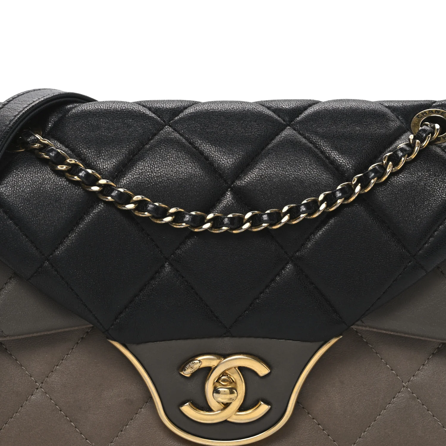 Lambskin Quilted Tri-Color Small Double Flap Black Taupe Brown - Image 8