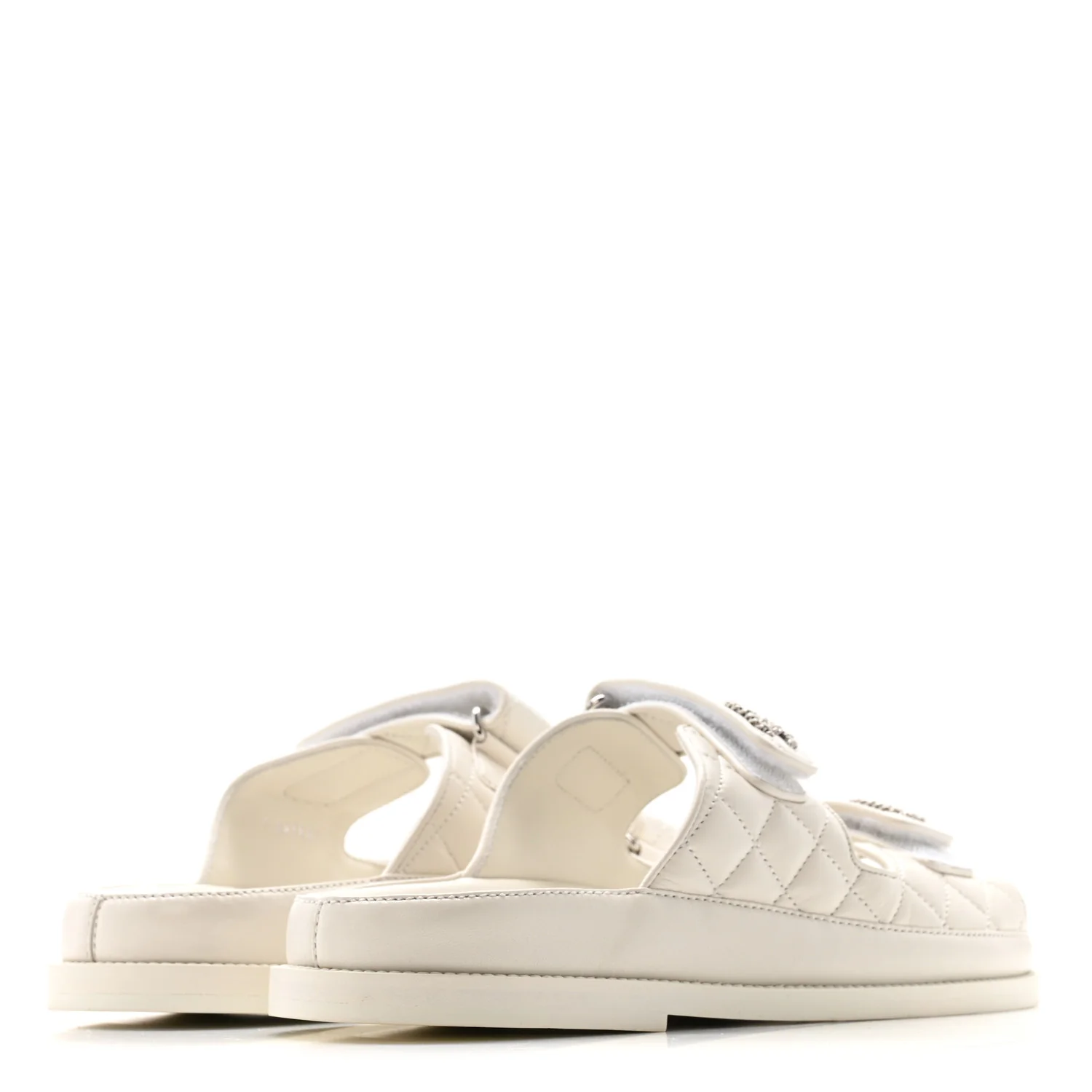 Lambskin Quilted Velcro Dad Chain CC Slide Sandals 39.5 White - Image 5