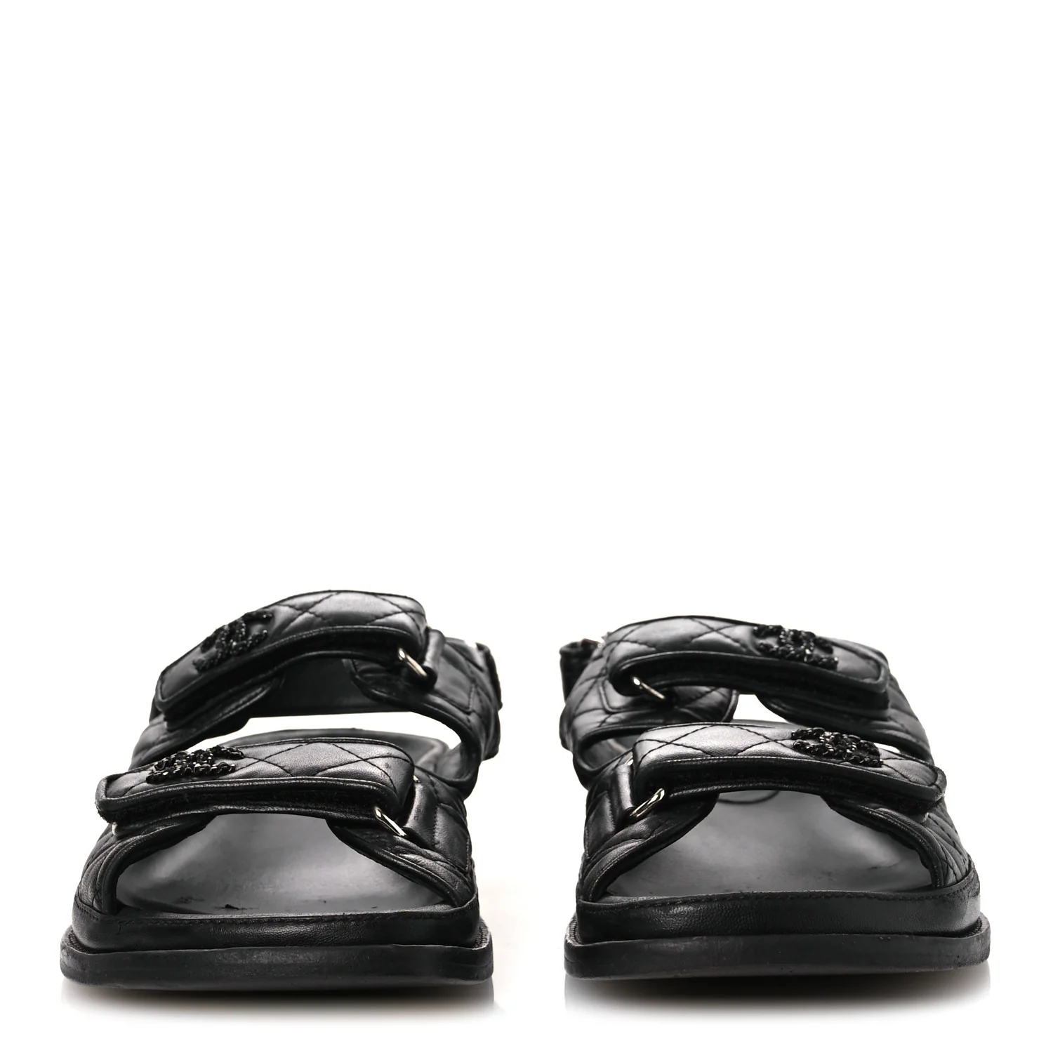 Lambskin Quilted Velcro Dad Sandals 38.5 So Black - Image 3