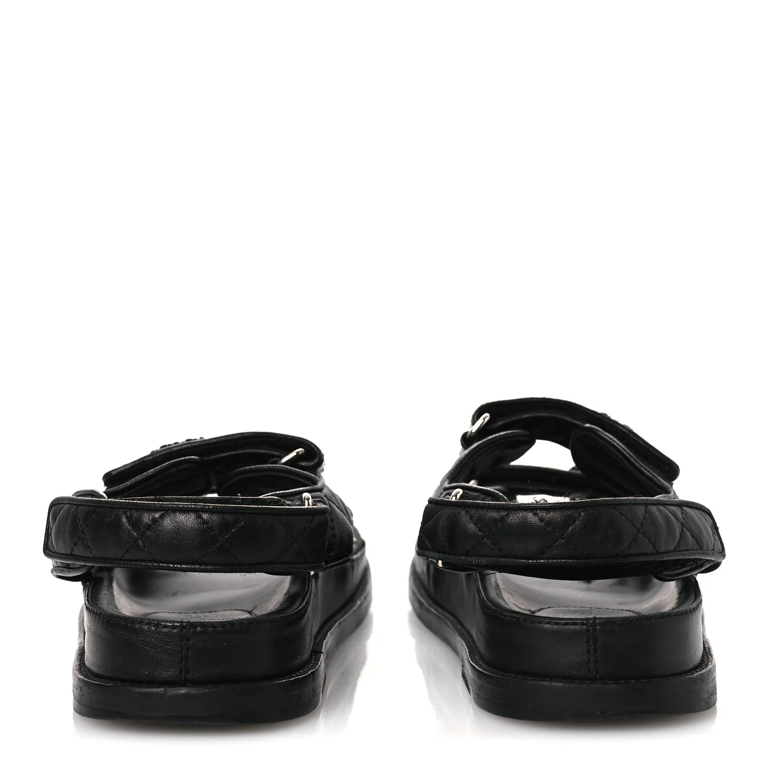 Lambskin Quilted Velcro Dad Sandals 38.5 So Black - Image 6