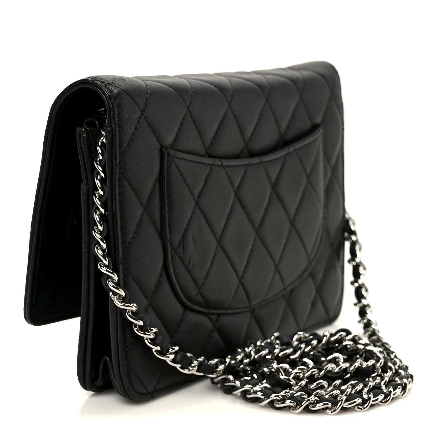 Lambskin Quilted Wallet On Chain WOC Black - Image 3