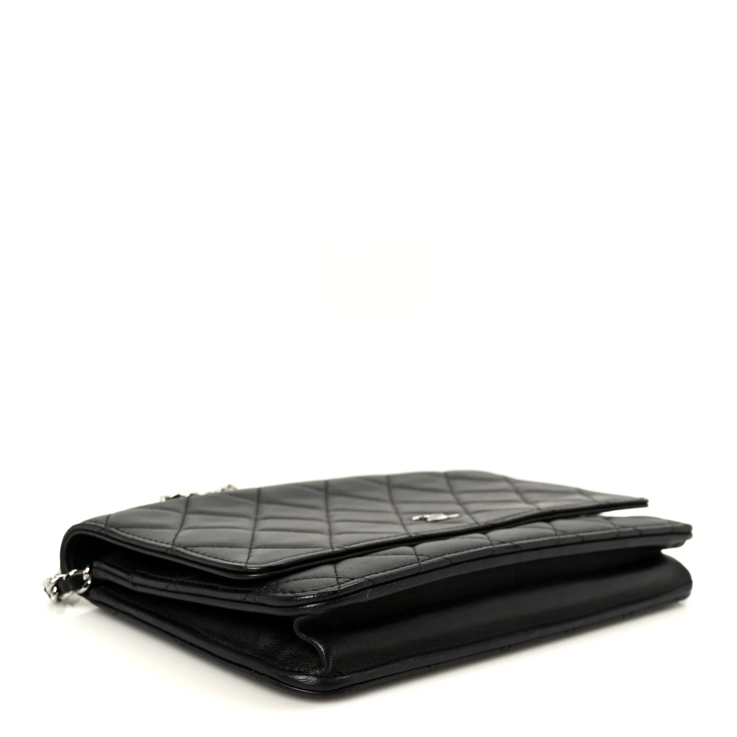 Lambskin Quilted Wallet On Chain WOC Black - Image 4