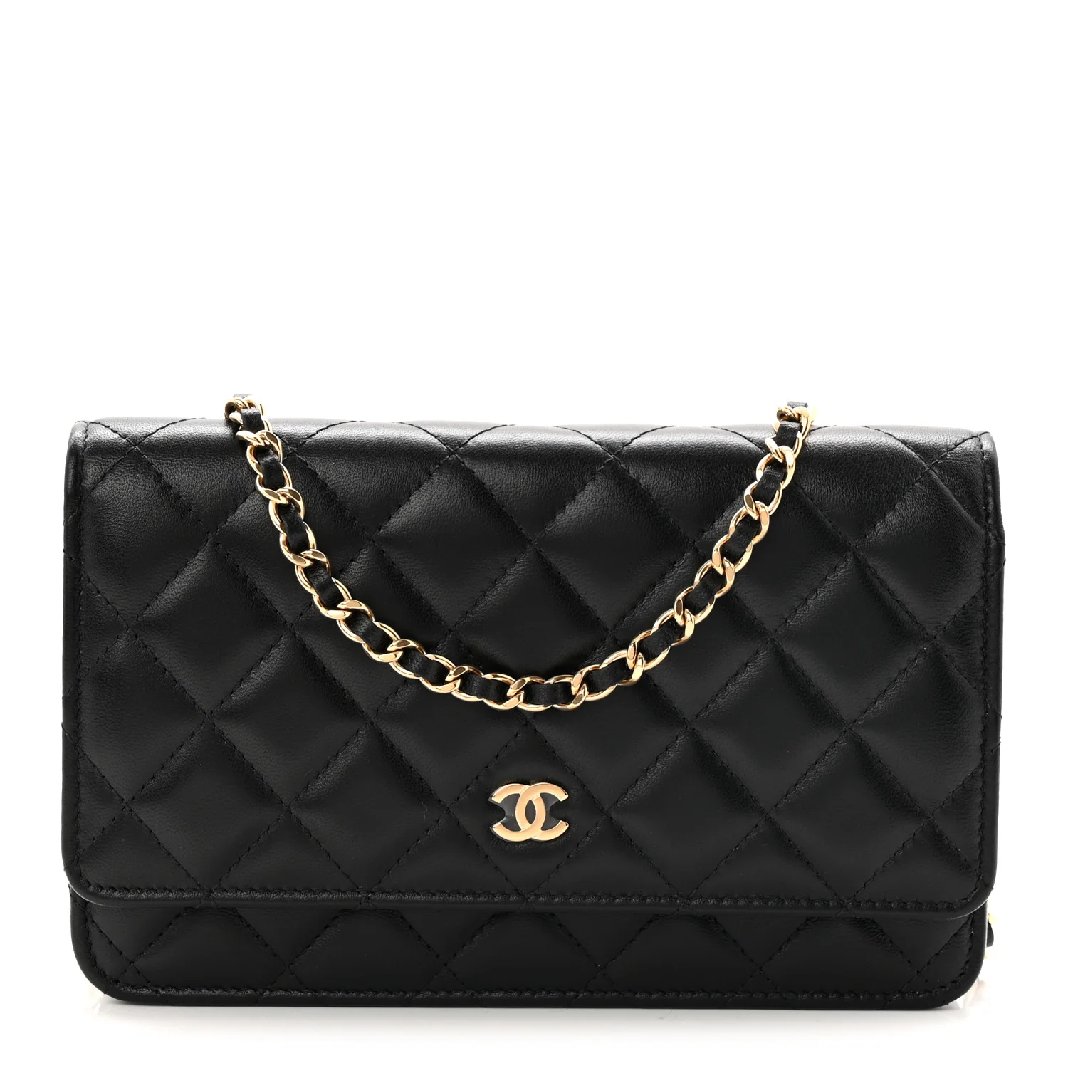 Lambskin Quilted Wallet On Chain WOC Black