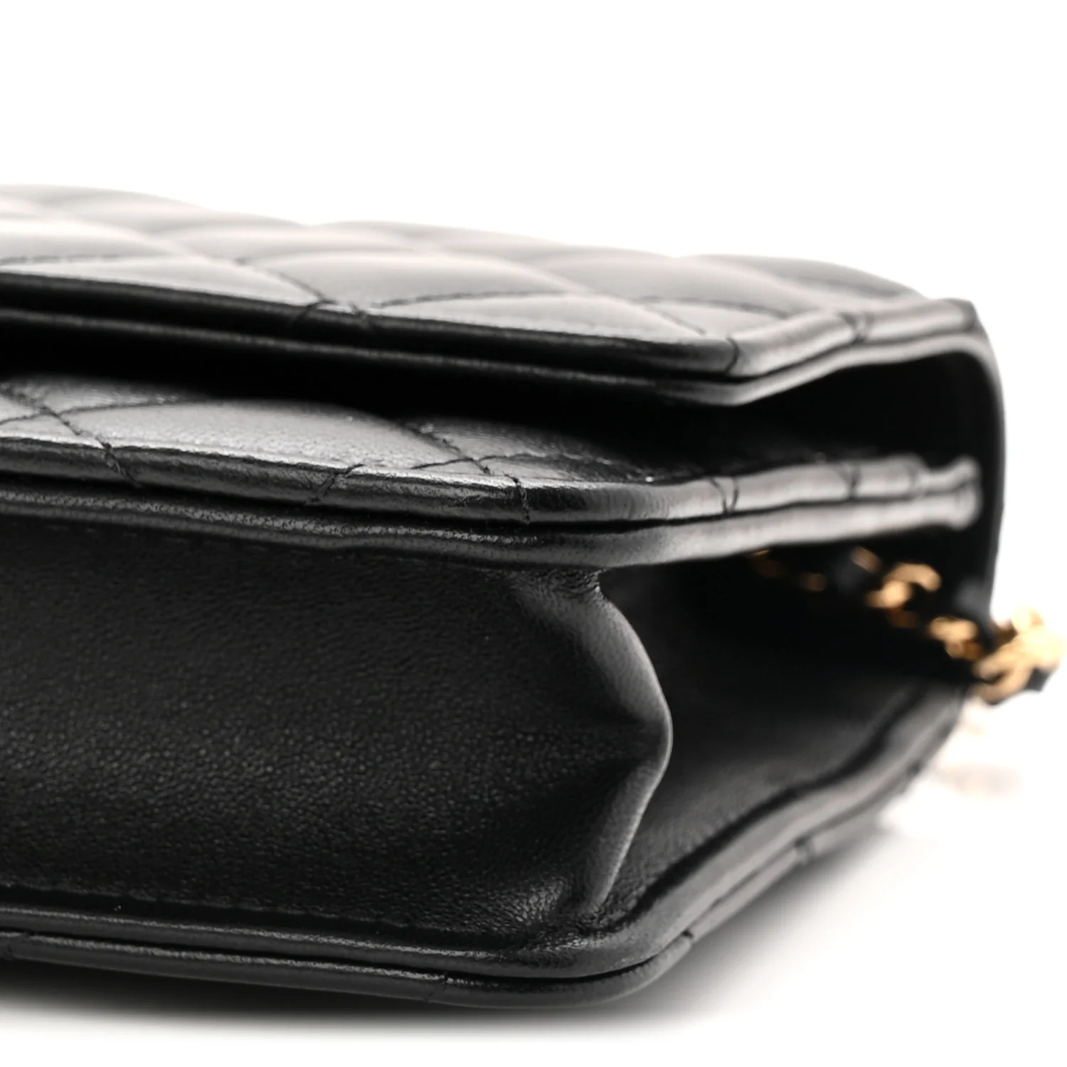 Lambskin Quilted Wallet On Chain WOC Black - Image 11