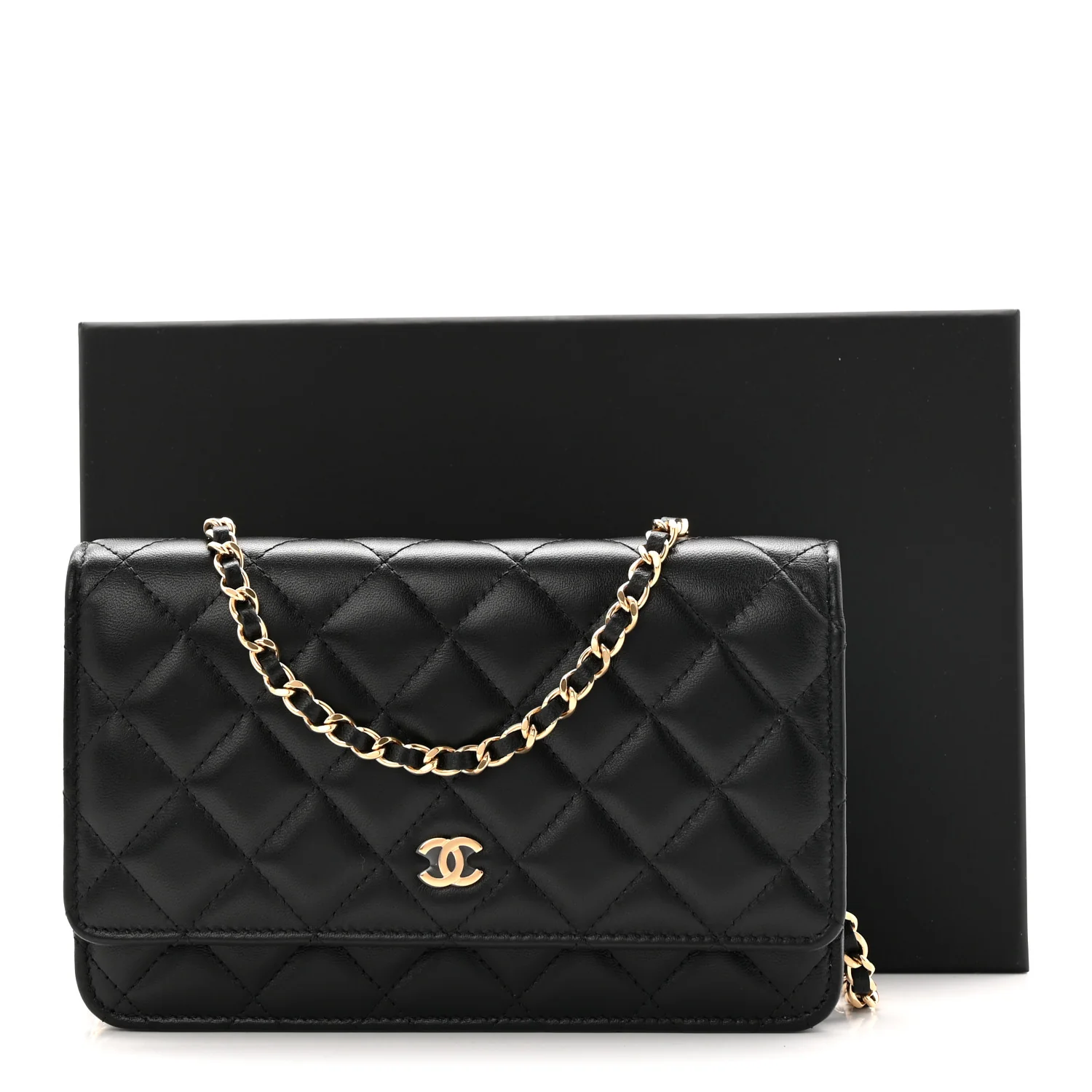 Lambskin Quilted Wallet On Chain WOC Black - Image 12