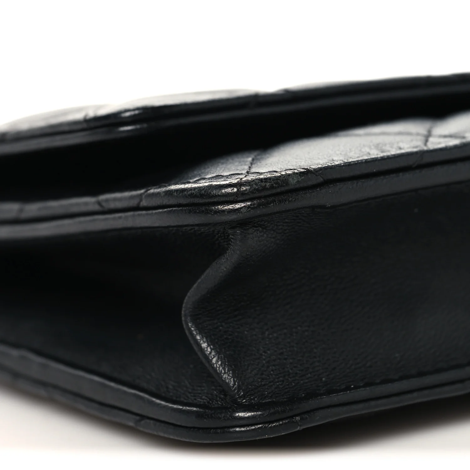 Lambskin Quilted Wallet On Chain WOC Black - Image 10