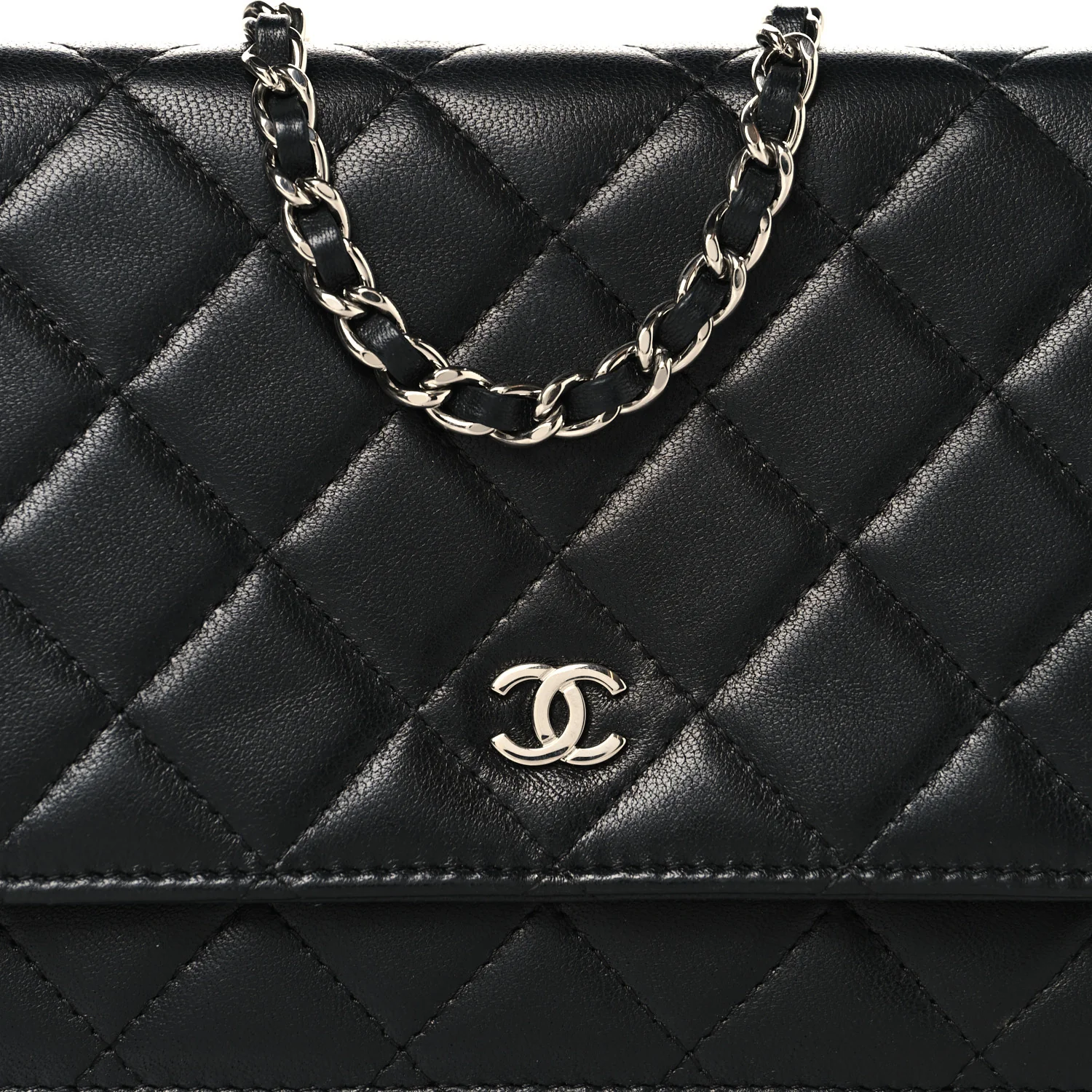 Lambskin Quilted Wallet On Chain WOC Black - Image 9