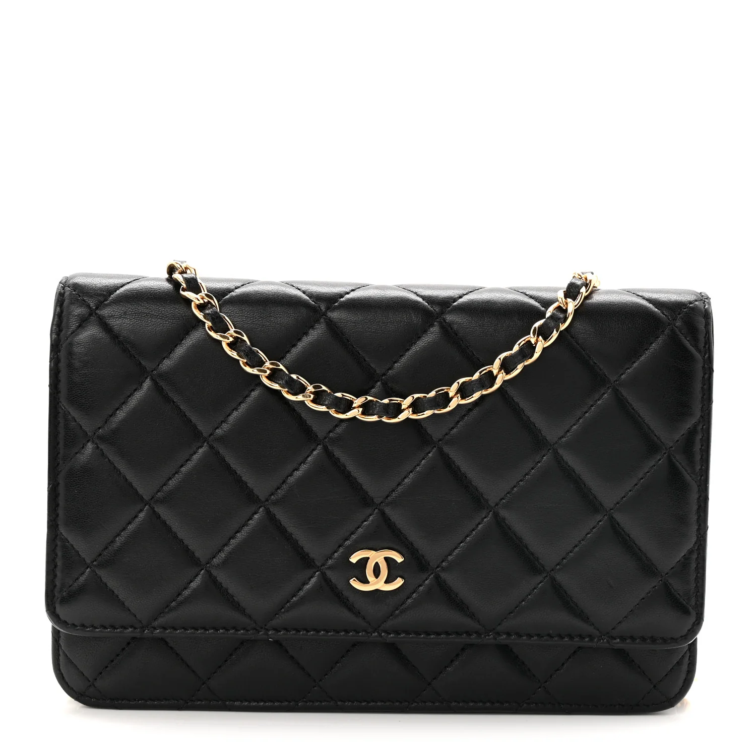 Lambskin Quilted Wallet On Chain WOC Black
