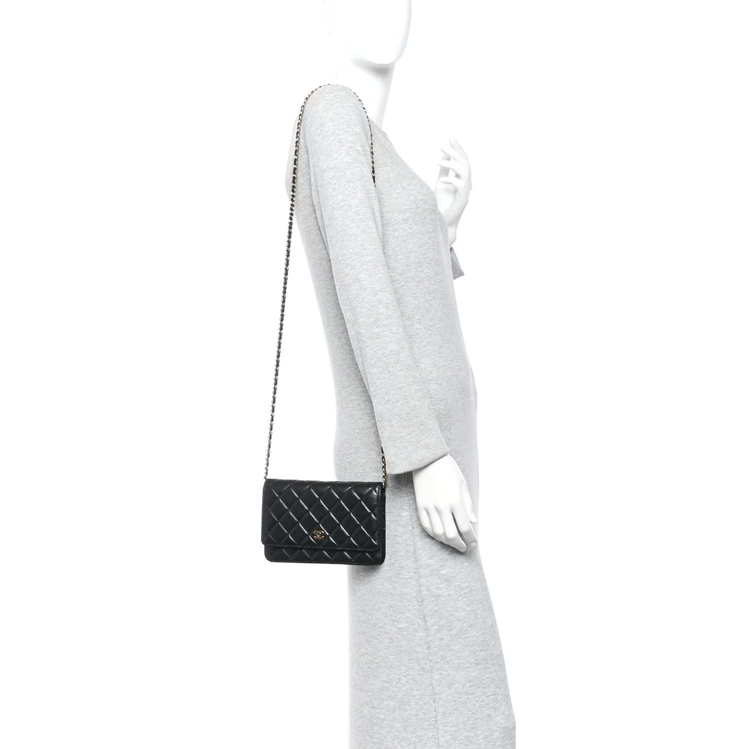Lambskin Quilted Wallet On Chain WOC Black - Image 2