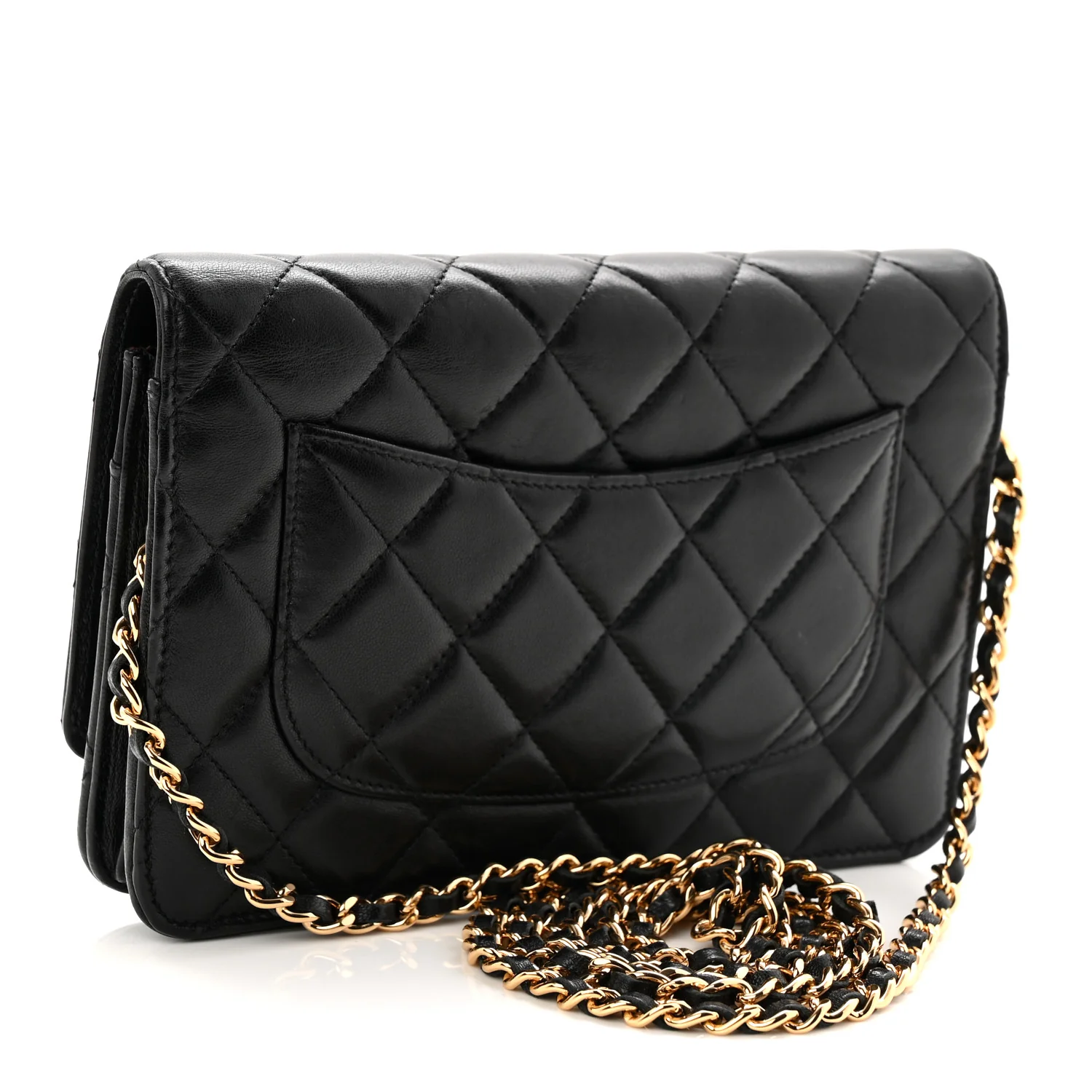 Lambskin Quilted Wallet On Chain WOC Black - Image 3