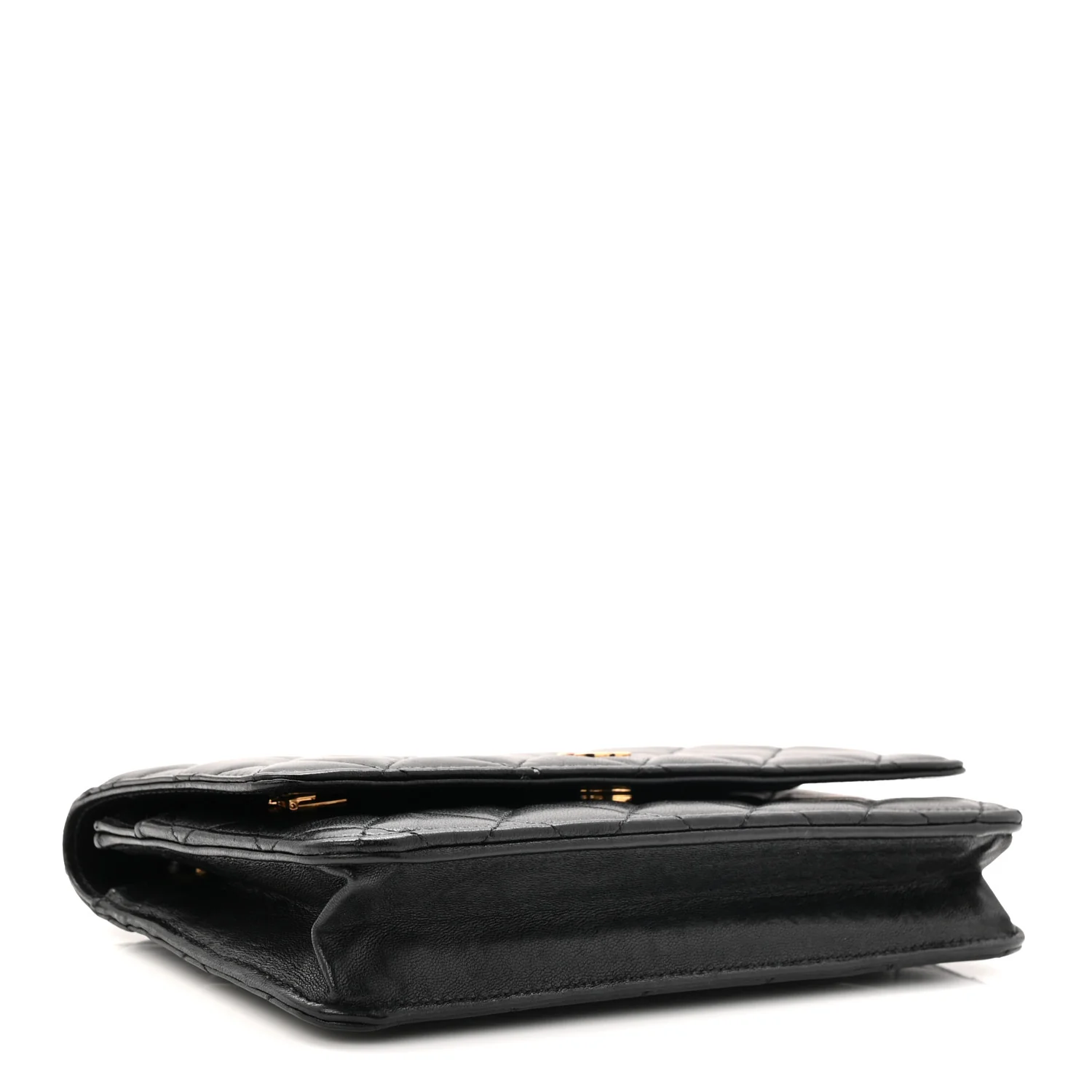 Lambskin Quilted Wallet On Chain WOC Black - Image 4