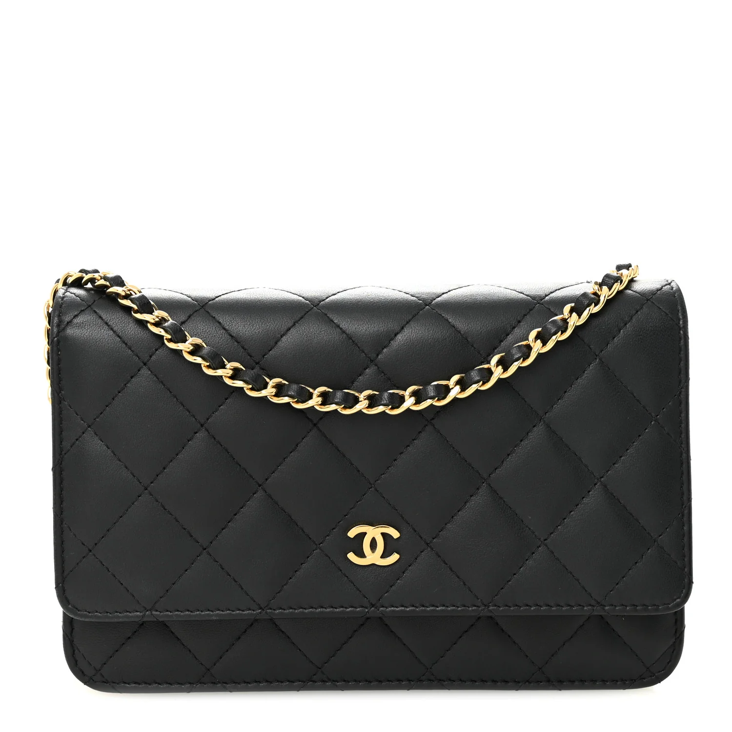 Lambskin Quilted Wallet On Chain WOC Black