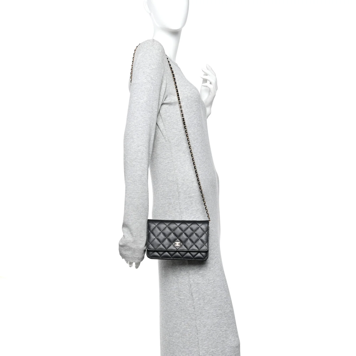Lambskin Quilted Wallet On Chain WOC Black - Image 2