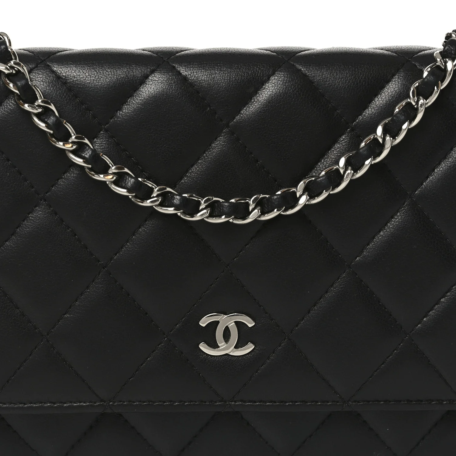 Lambskin Quilted Wallet On Chain WOC Black - Image 9