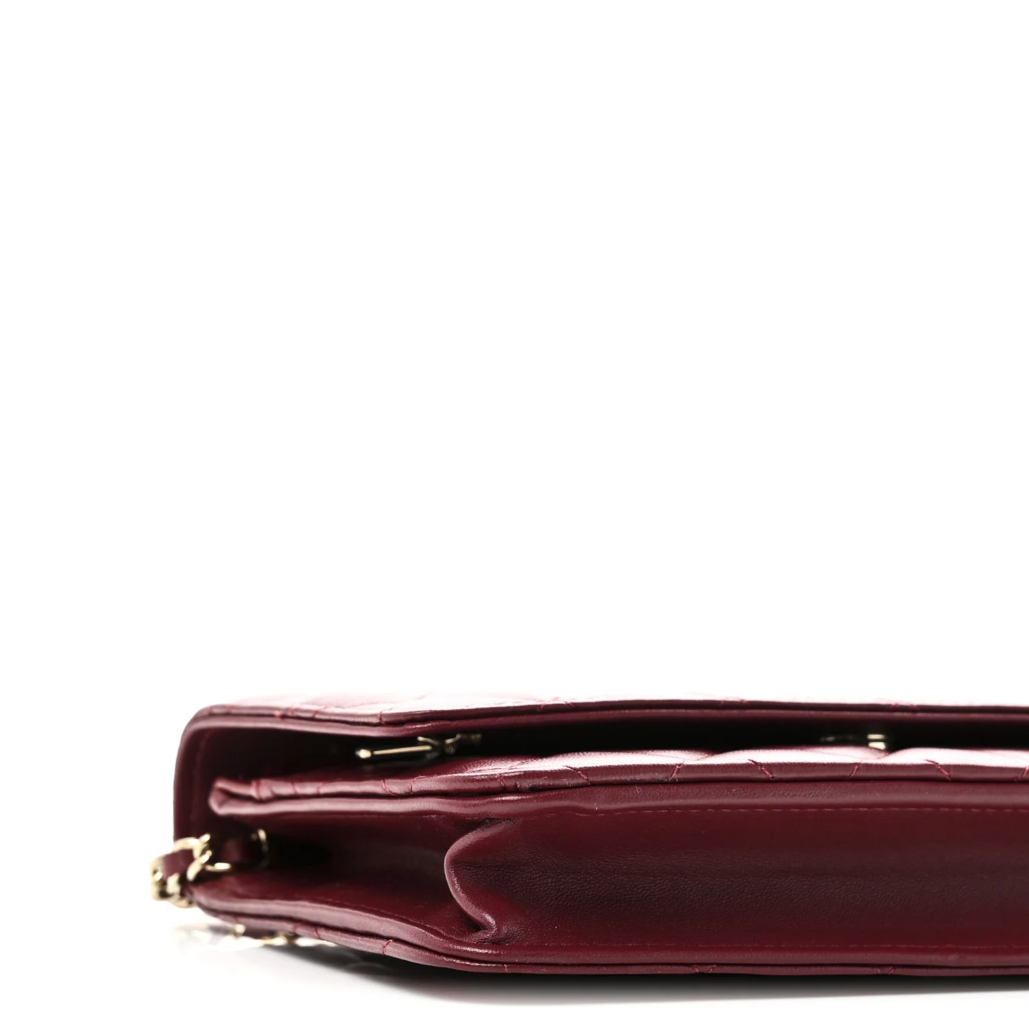 Lambskin Quilted Wallet On Chain WOC Burgundy - Image 10