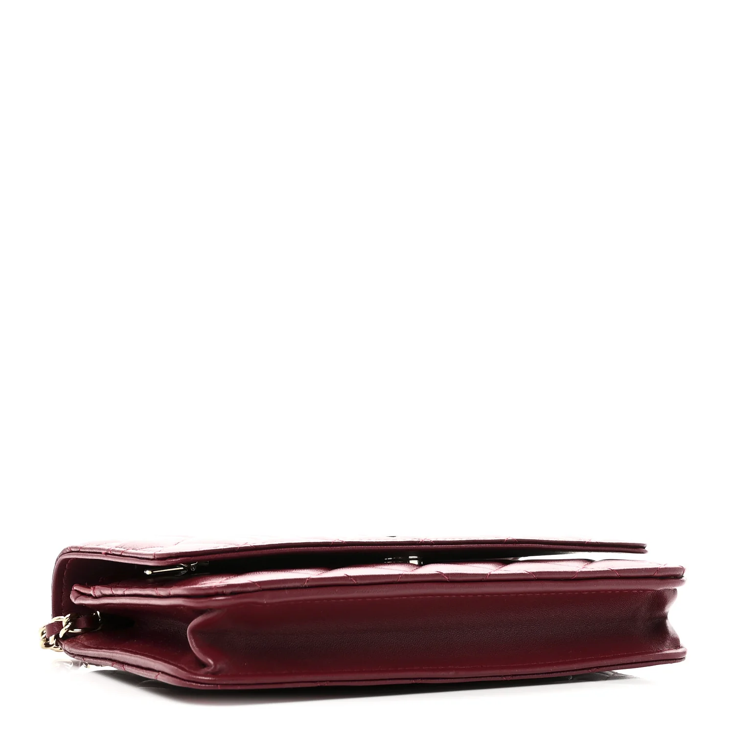 Lambskin Quilted Wallet On Chain WOC Burgundy - Image 4