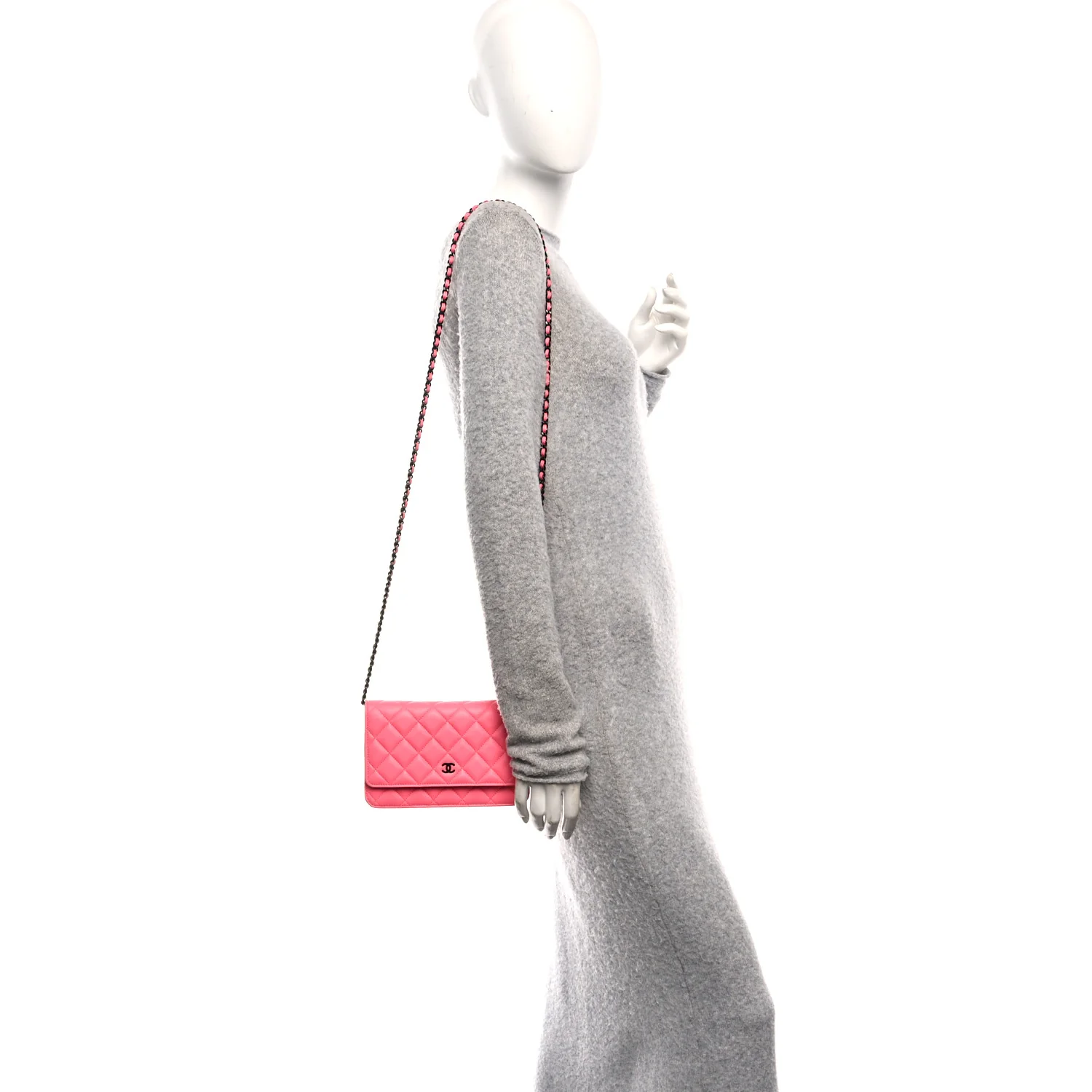 Lambskin Quilted Wallet On Chain WOC Coral Pink - Image 2