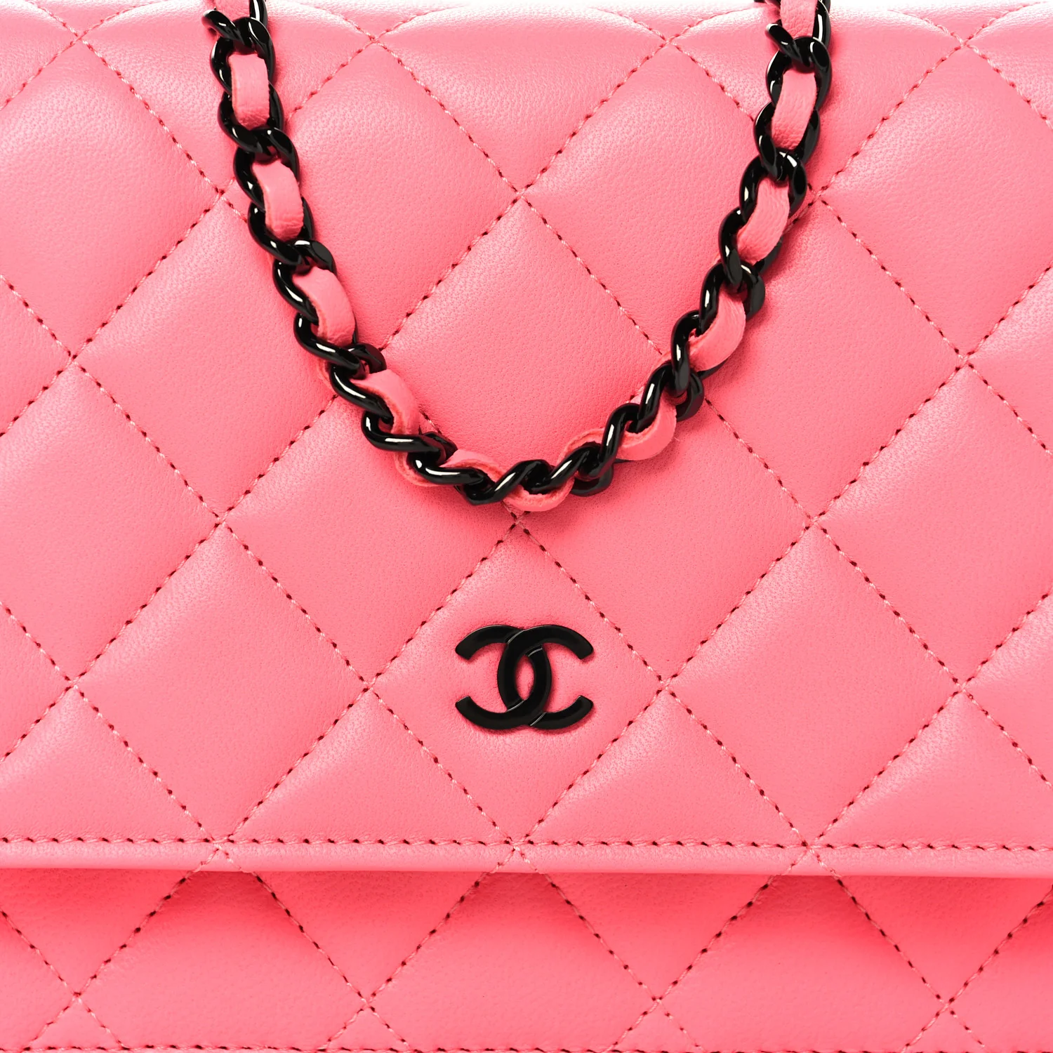 Lambskin Quilted Wallet On Chain WOC Coral Pink - Image 8