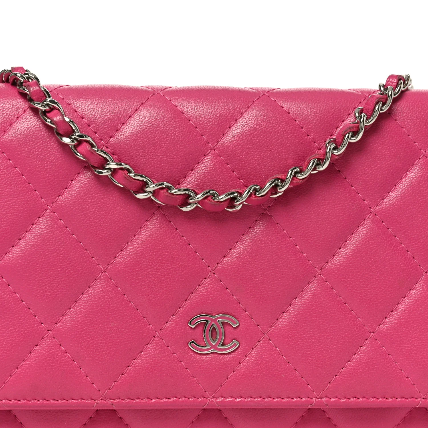Lambskin Quilted Wallet On Chain WOC Dark Pink - Image 16