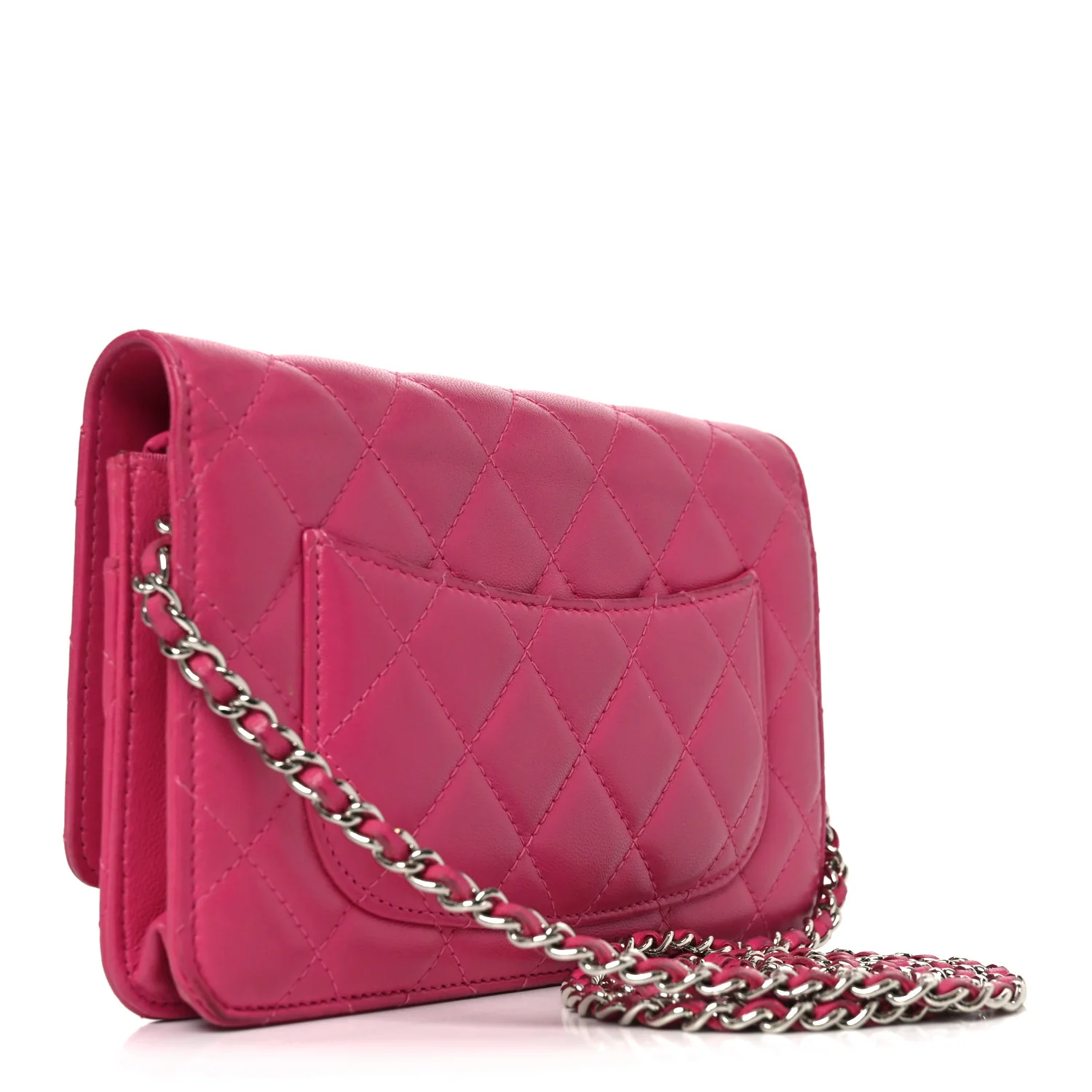 Lambskin Quilted Wallet On Chain WOC Dark Pink - Image 5