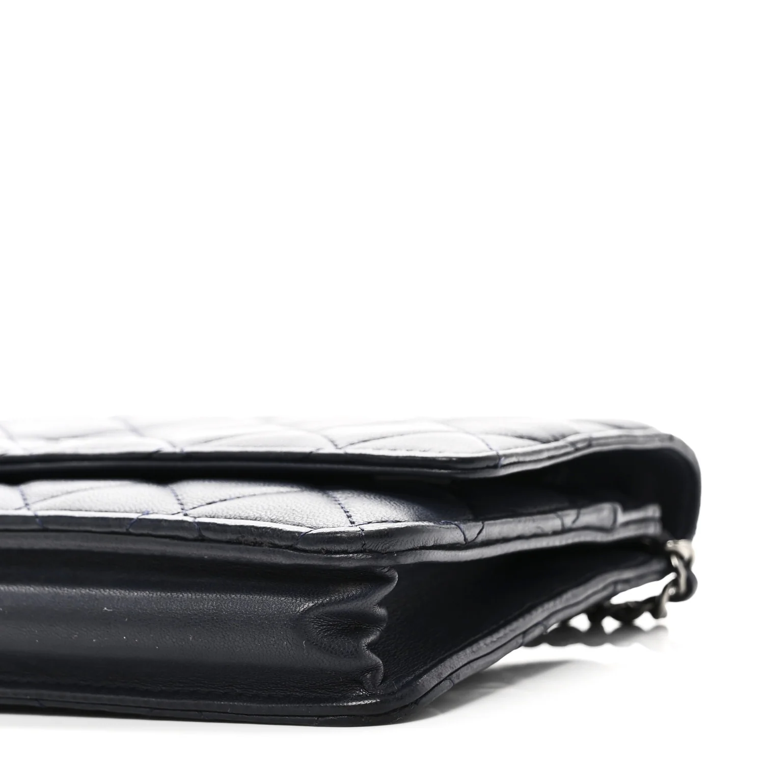 Lambskin Quilted Wallet On Chain WOC Navy Blue - Image 11
