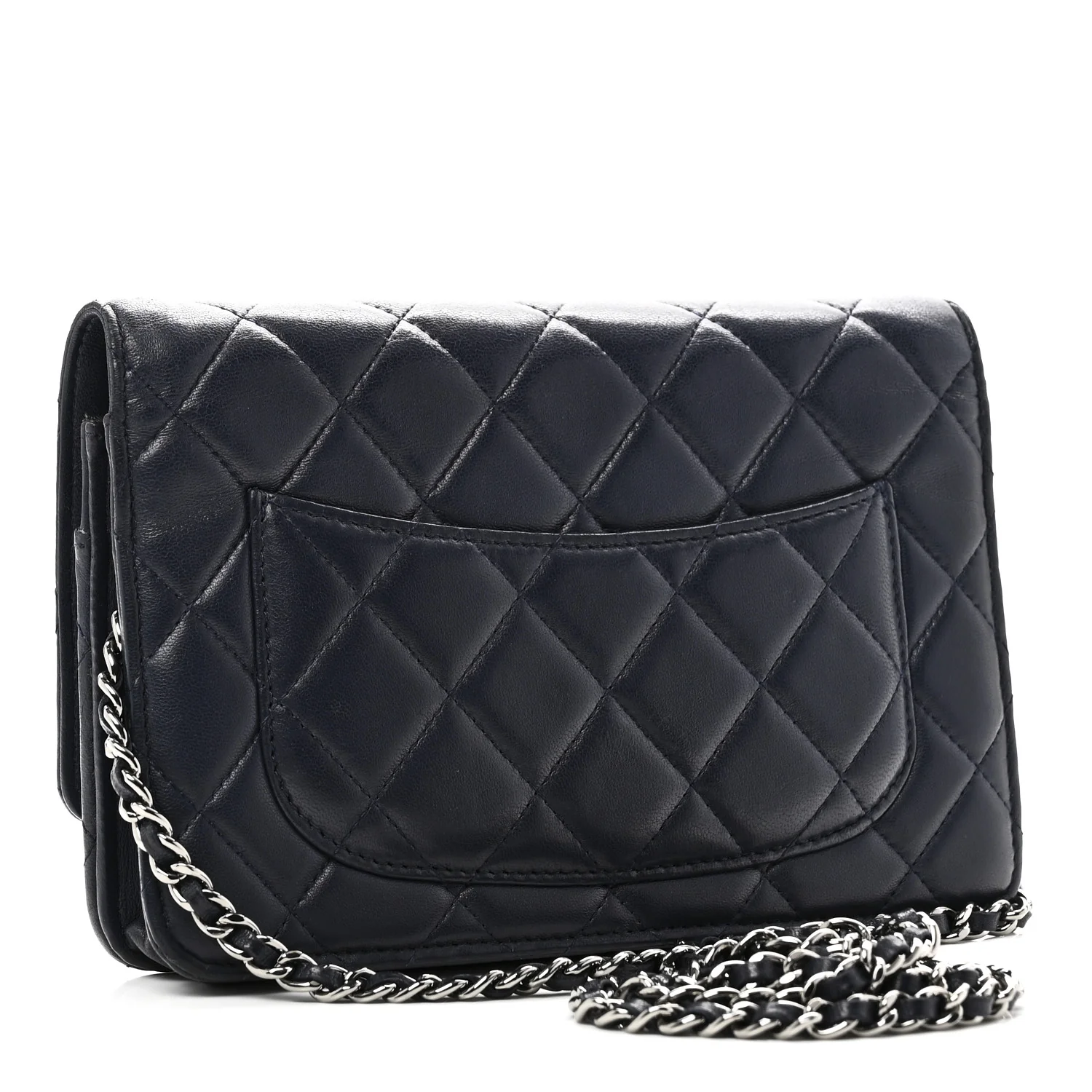 Lambskin Quilted Wallet On Chain WOC Navy Blue - Image 3