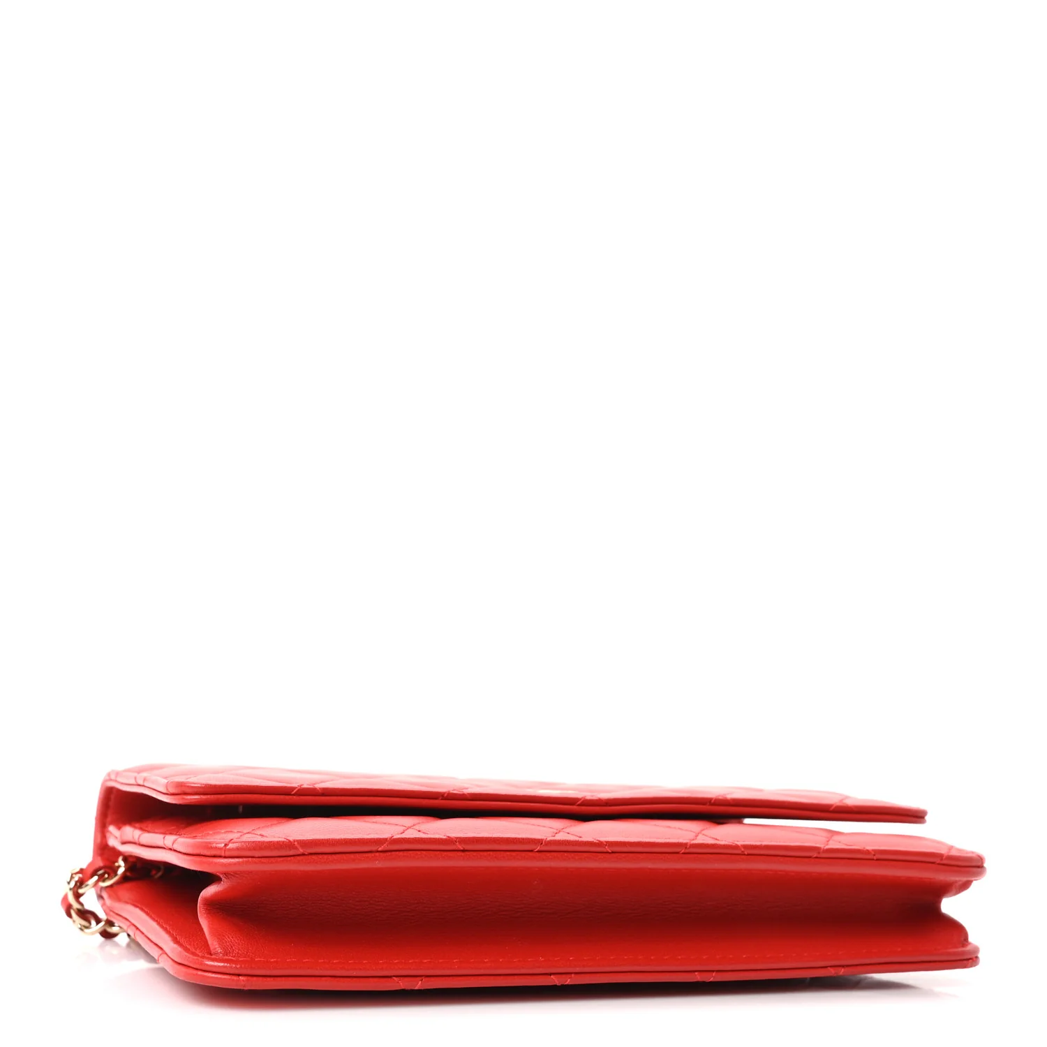 Lambskin Quilted Wallet On Chain WOC Red - Image 3