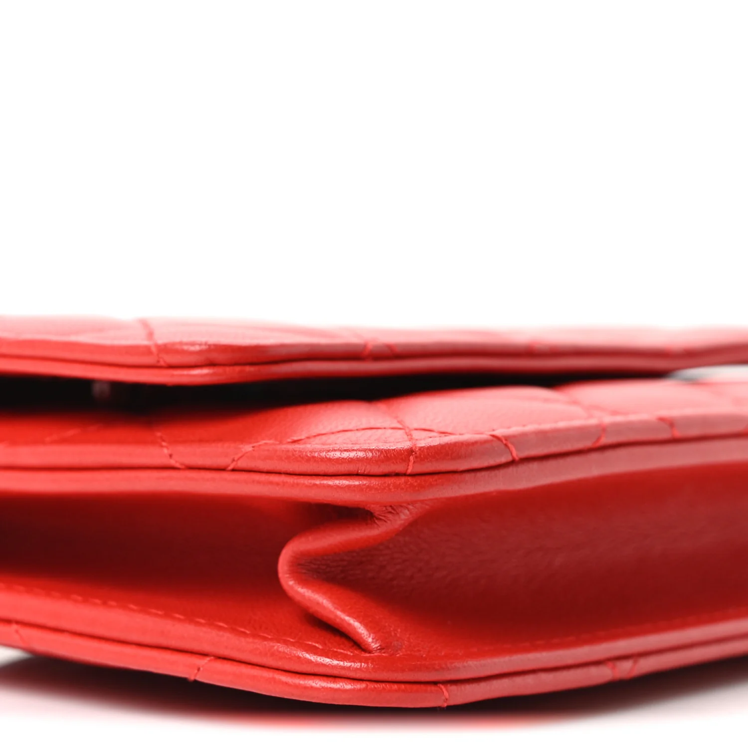 Lambskin Quilted Wallet On Chain WOC Red - Image 9