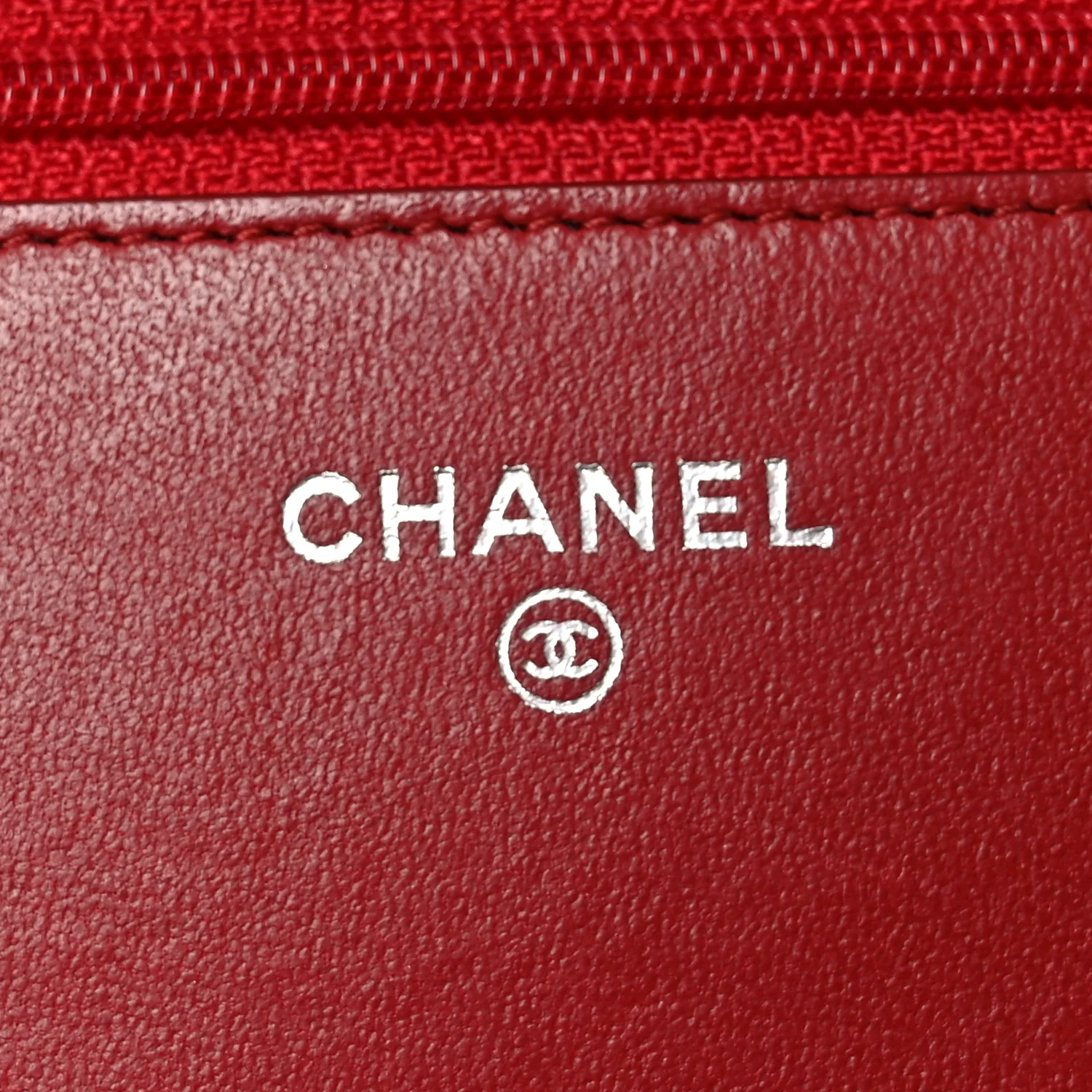 Lambskin Quilted Wallet On Chain WOC Red - Image 5