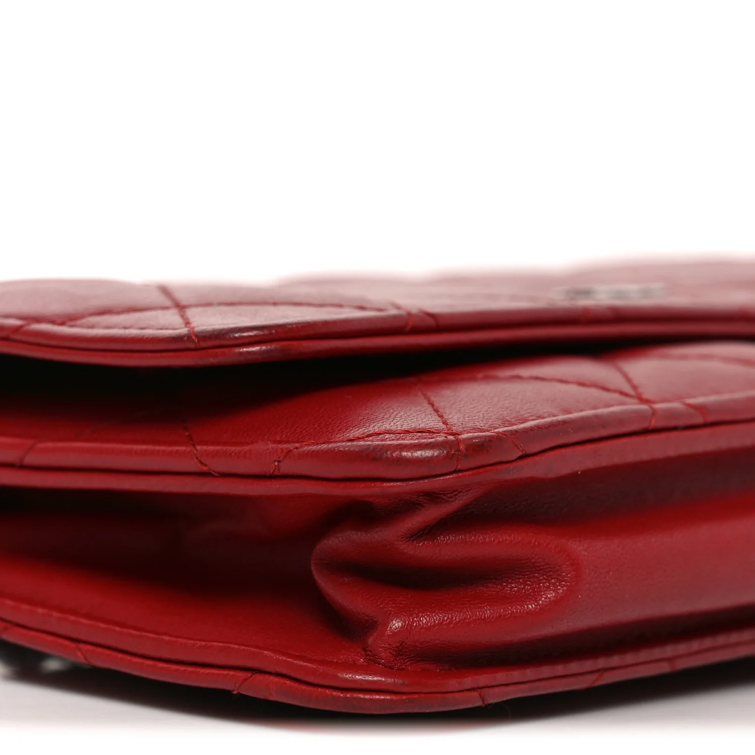 Lambskin Quilted Wallet On Chain WOC Red - Image 9