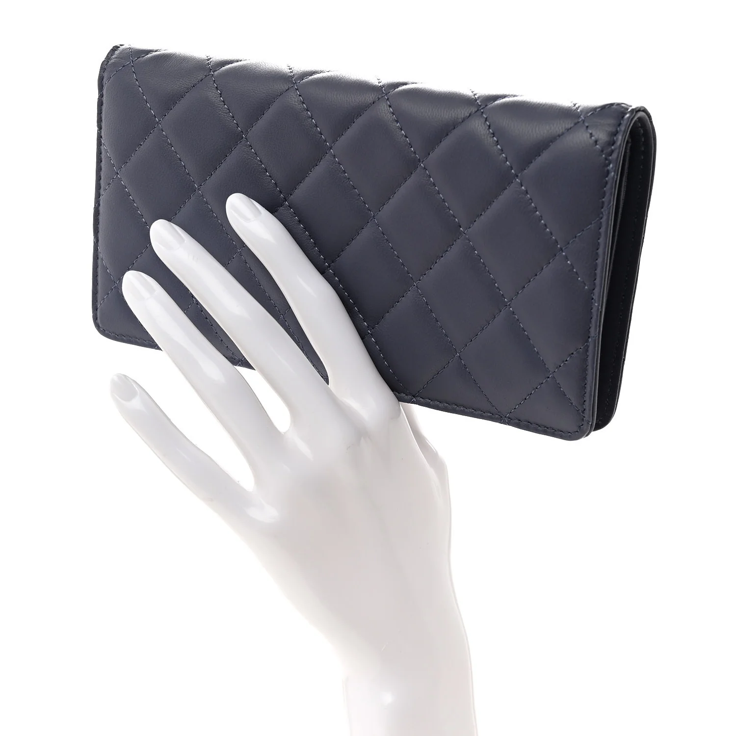 Lambskin Quilted Yen Wallet Blue - Image 2