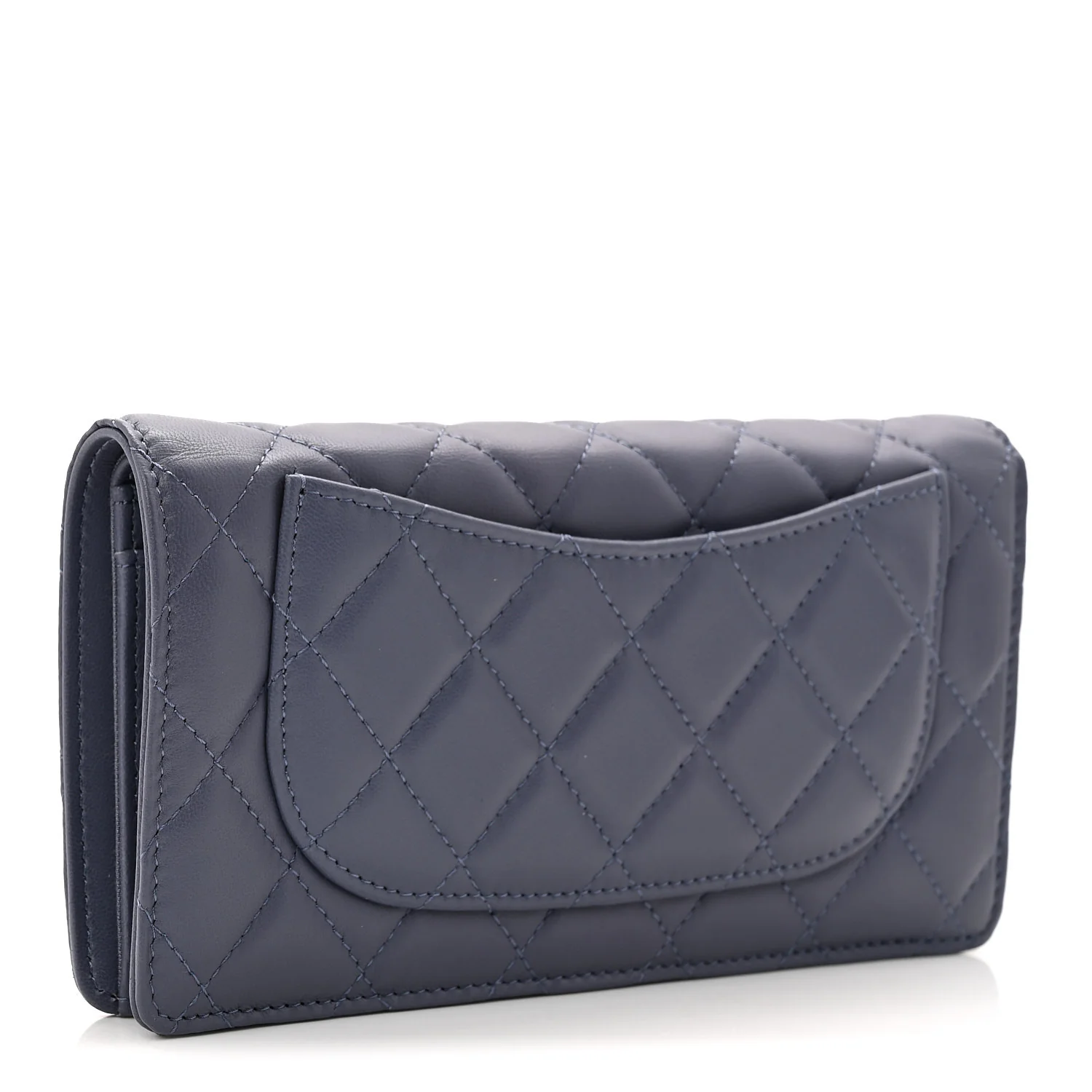 Lambskin Quilted Yen Wallet Blue - Image 3