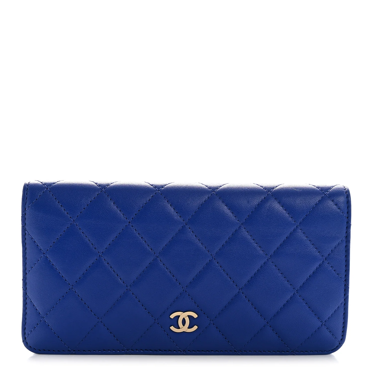 Lambskin Quilted Yen Wallet Blue