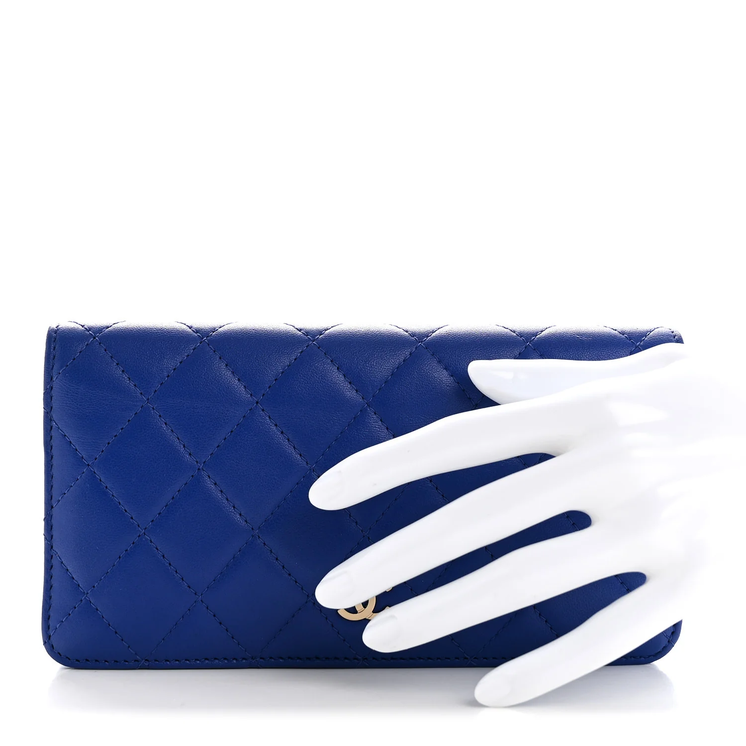 Lambskin Quilted Yen Wallet Blue - Image 2