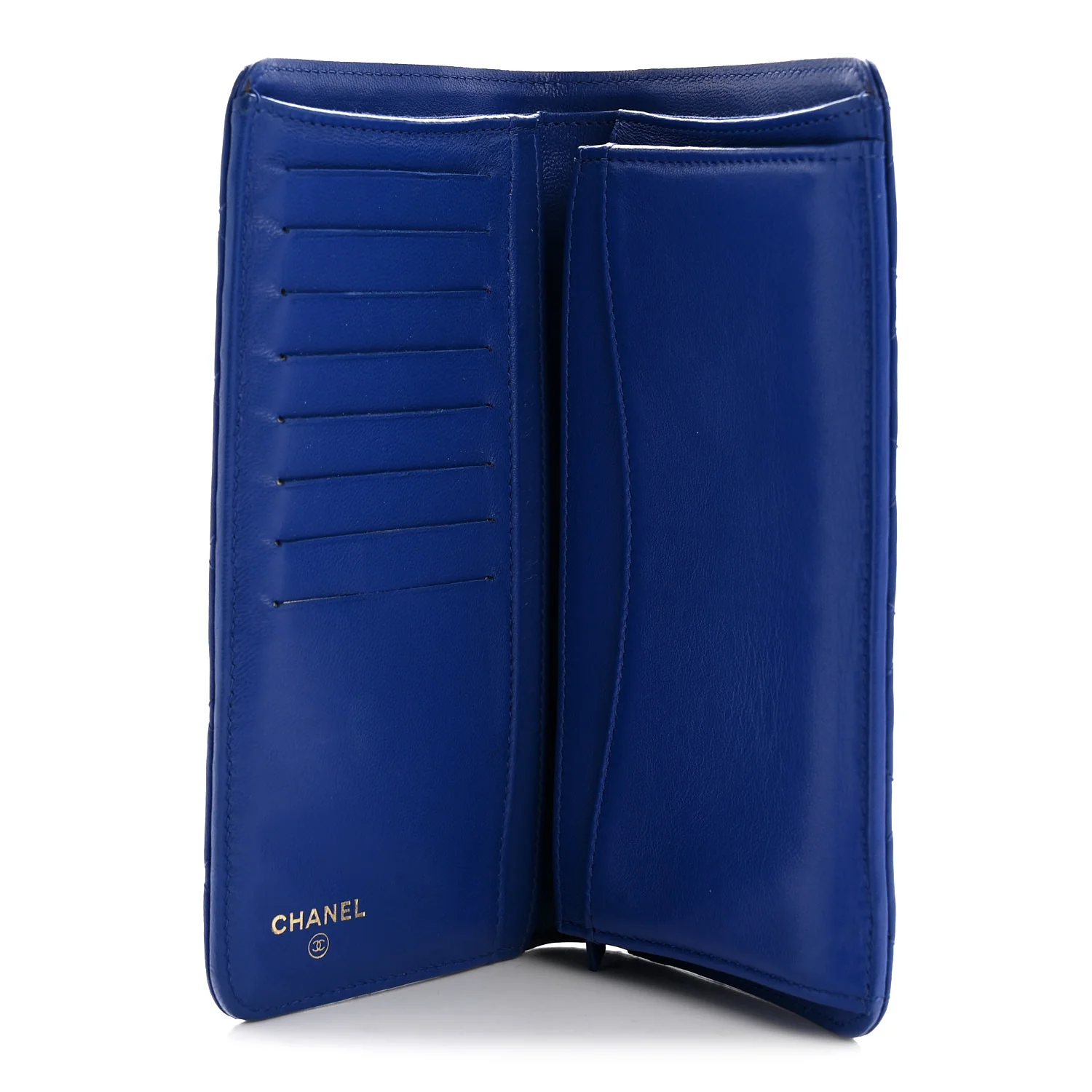 Lambskin Quilted Yen Wallet Blue - Image 5