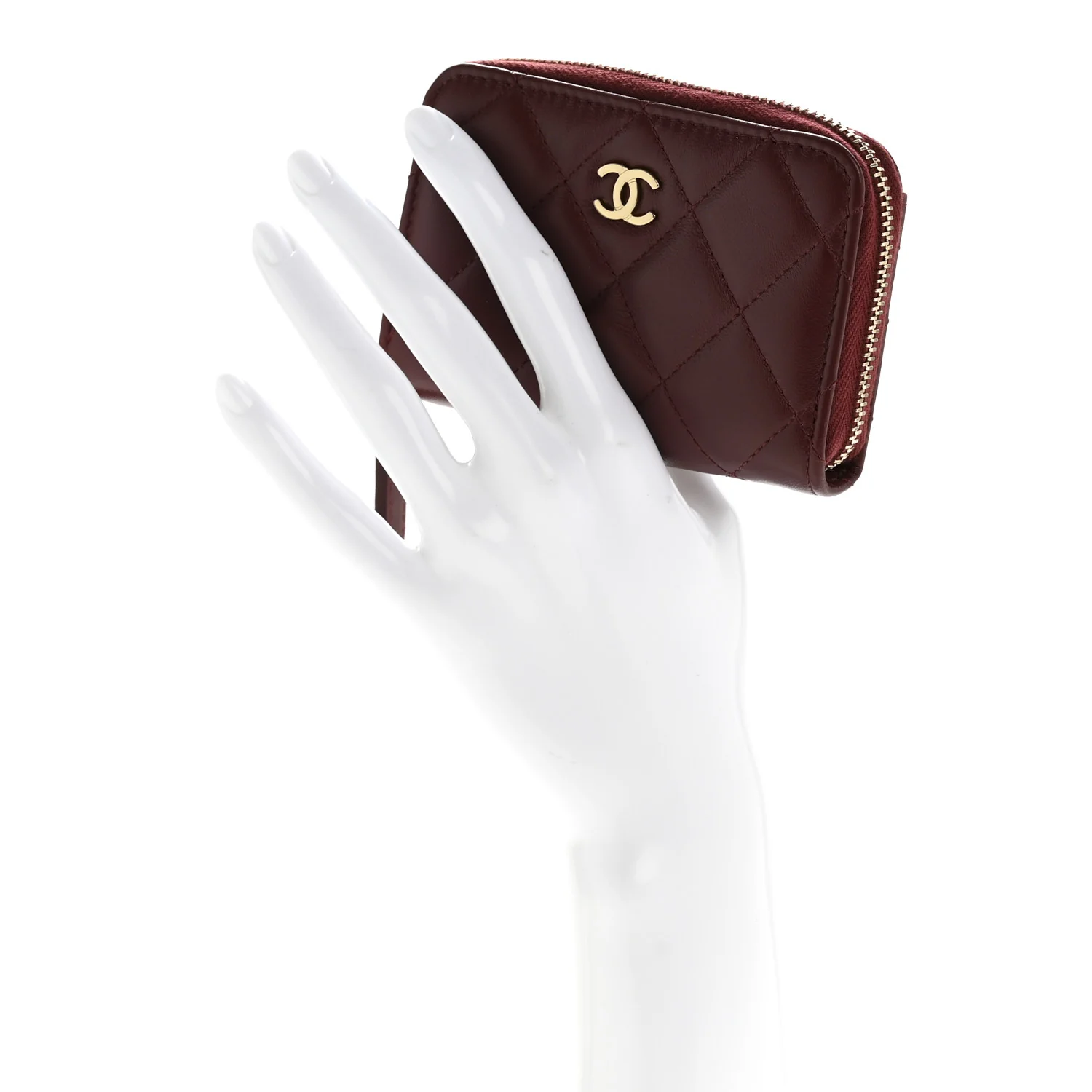 Lambskin Quilted Zip Around Coin Purse Wallet Burgundy - Image 2