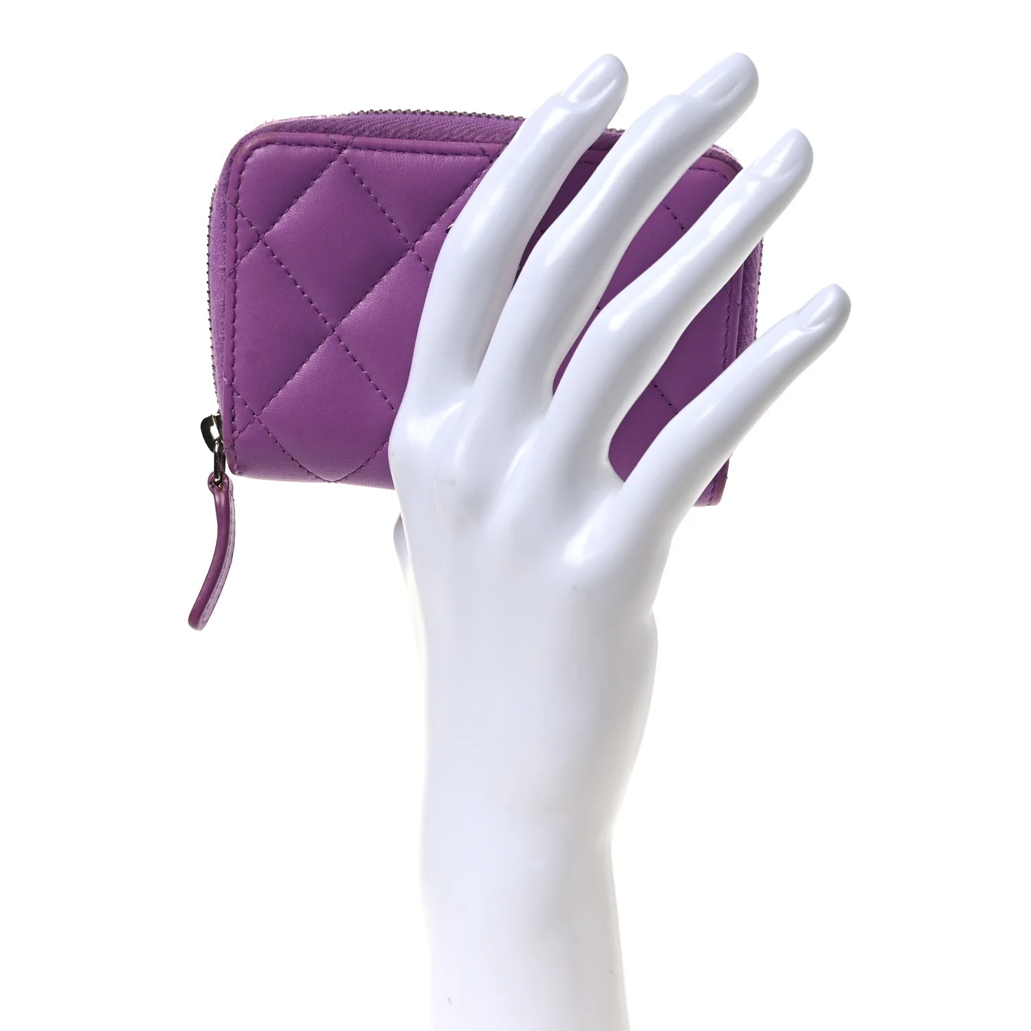 Lambskin Quilted Zip Around Coin Purse Wallet Purple - Image 2