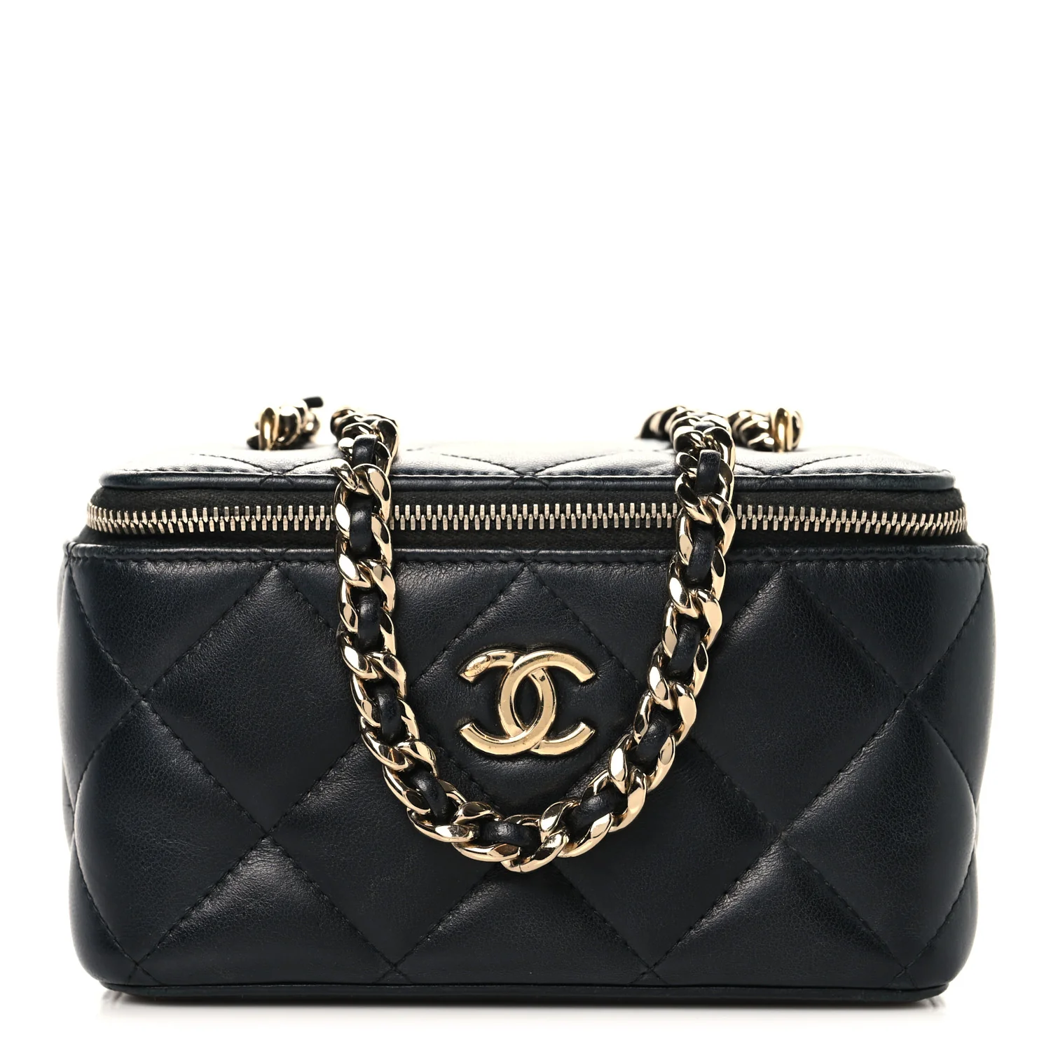 Lambskin Resin Elegant Chain Small Vanity Case Black