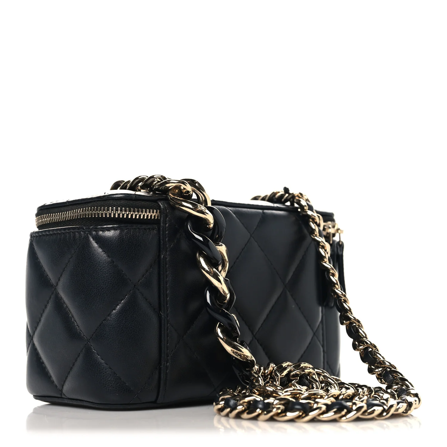 Lambskin Resin Elegant Chain Small Vanity Case Black - Image 3