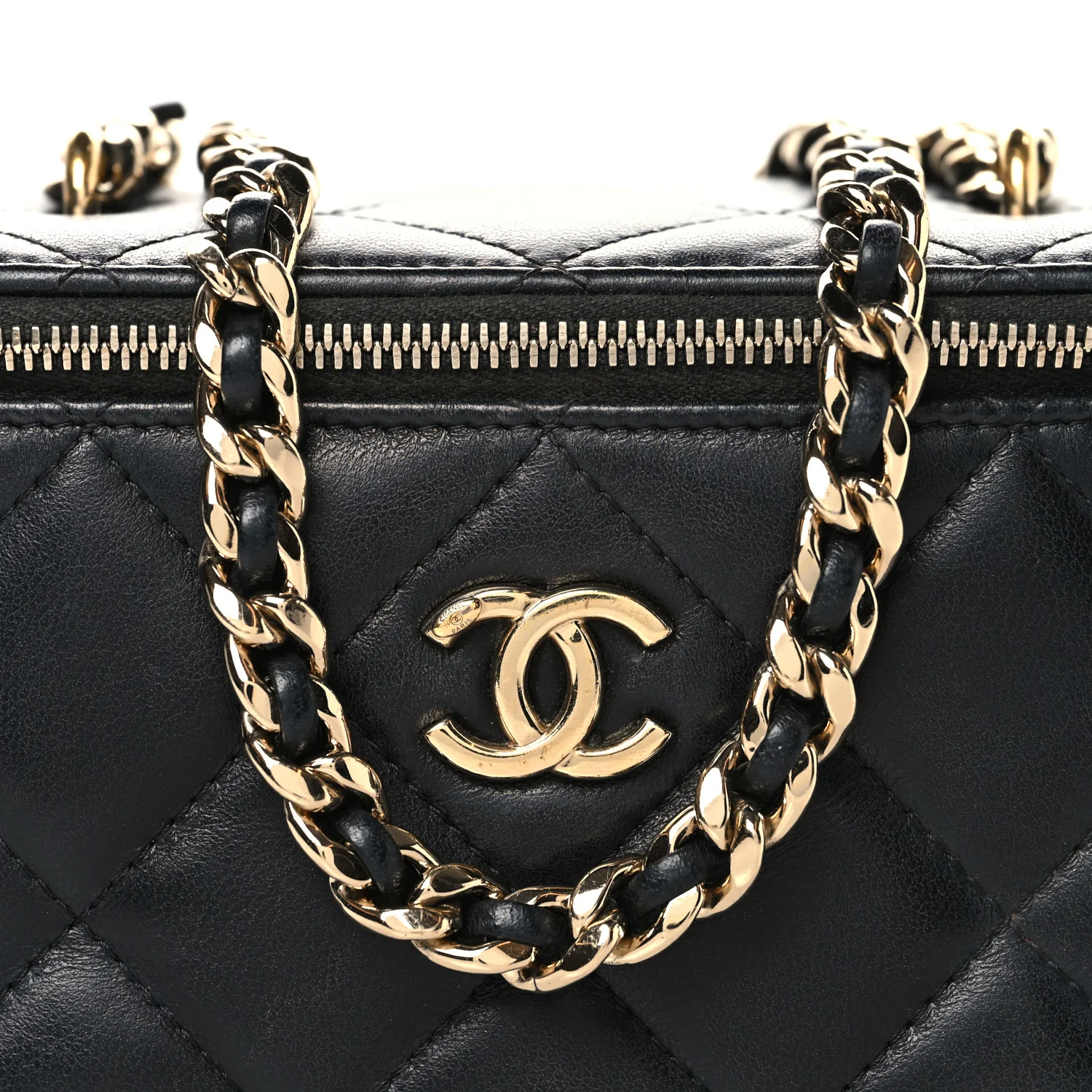 Lambskin Resin Elegant Chain Small Vanity Case Black - Image 9