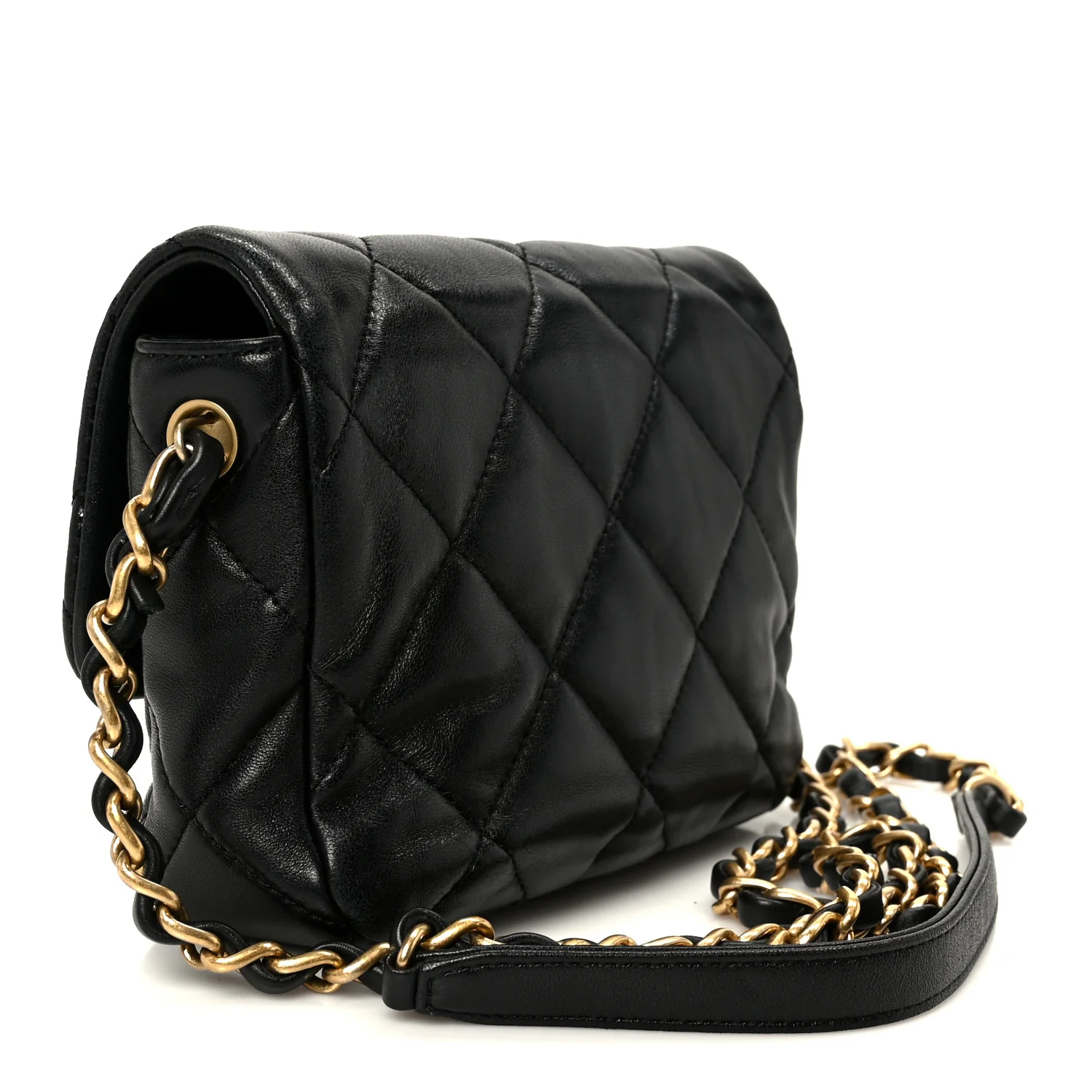 Lambskin Resin Quilted Mini Heart Square Flap Black - Image 2