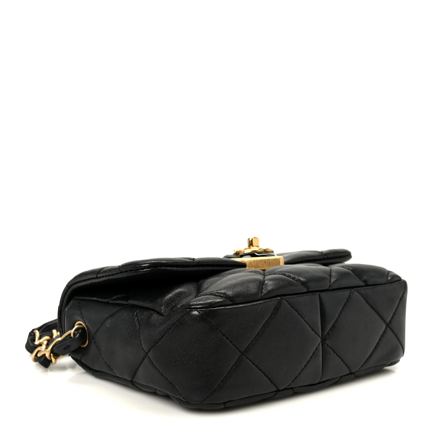 Lambskin Resin Quilted Mini Heart Square Flap Black - Image 3
