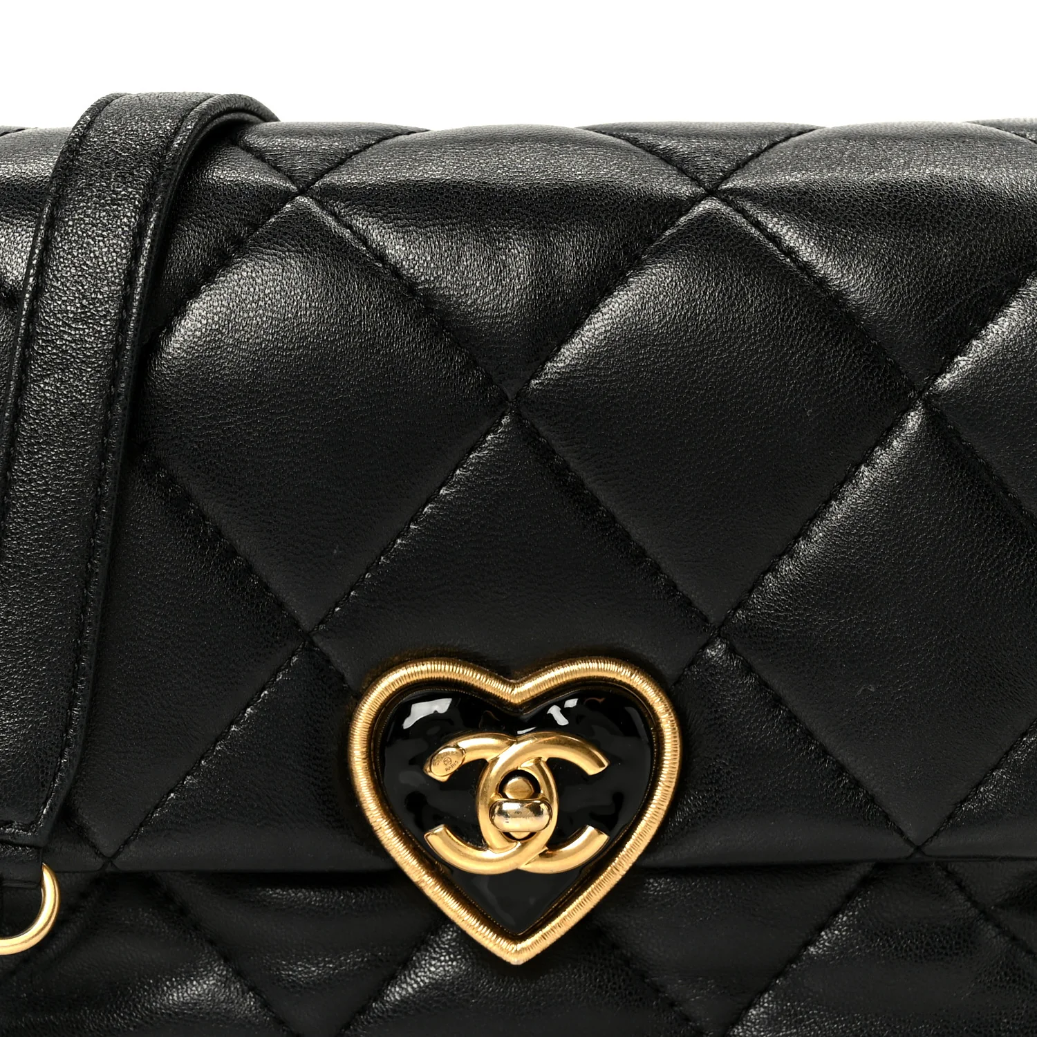 Lambskin Resin Quilted Mini Heart Square Flap Black - Image 7