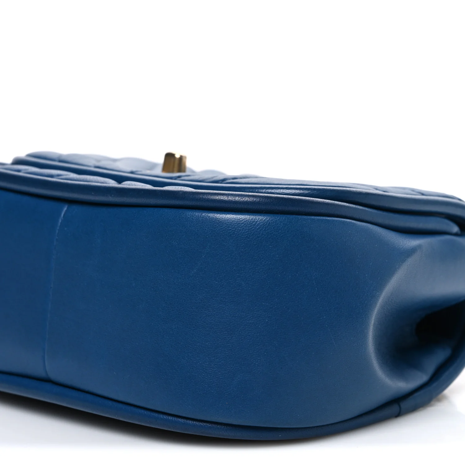 Lambskin Reverse Chevron Quilted Mini Round Top Handle Flap Blue - Image 10