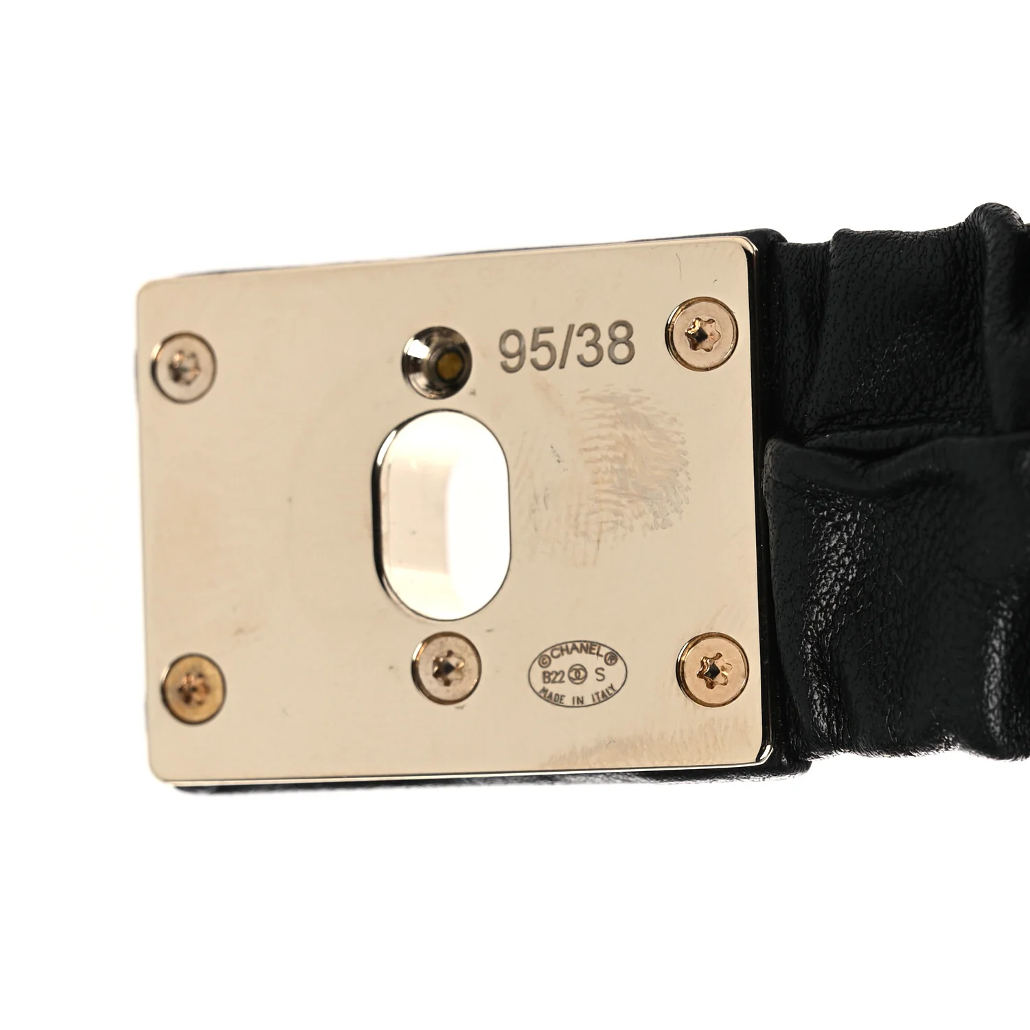 Lambskin Ruched Turn Lock CC Belt 95 38 Black - Image 3