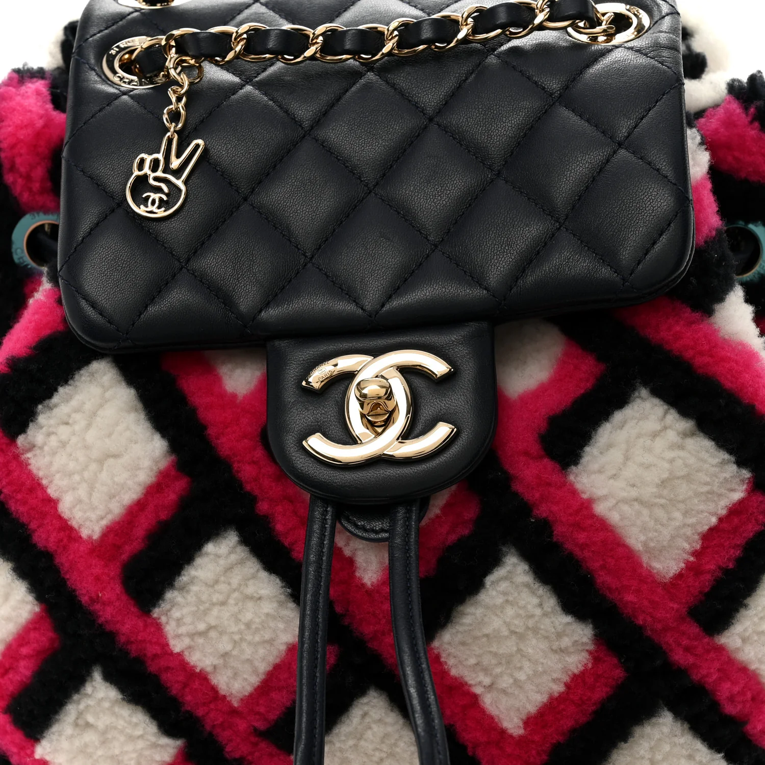 Lambskin Shearling Small Urban Spirit Backpack White Fuchsia Navy - Image 8