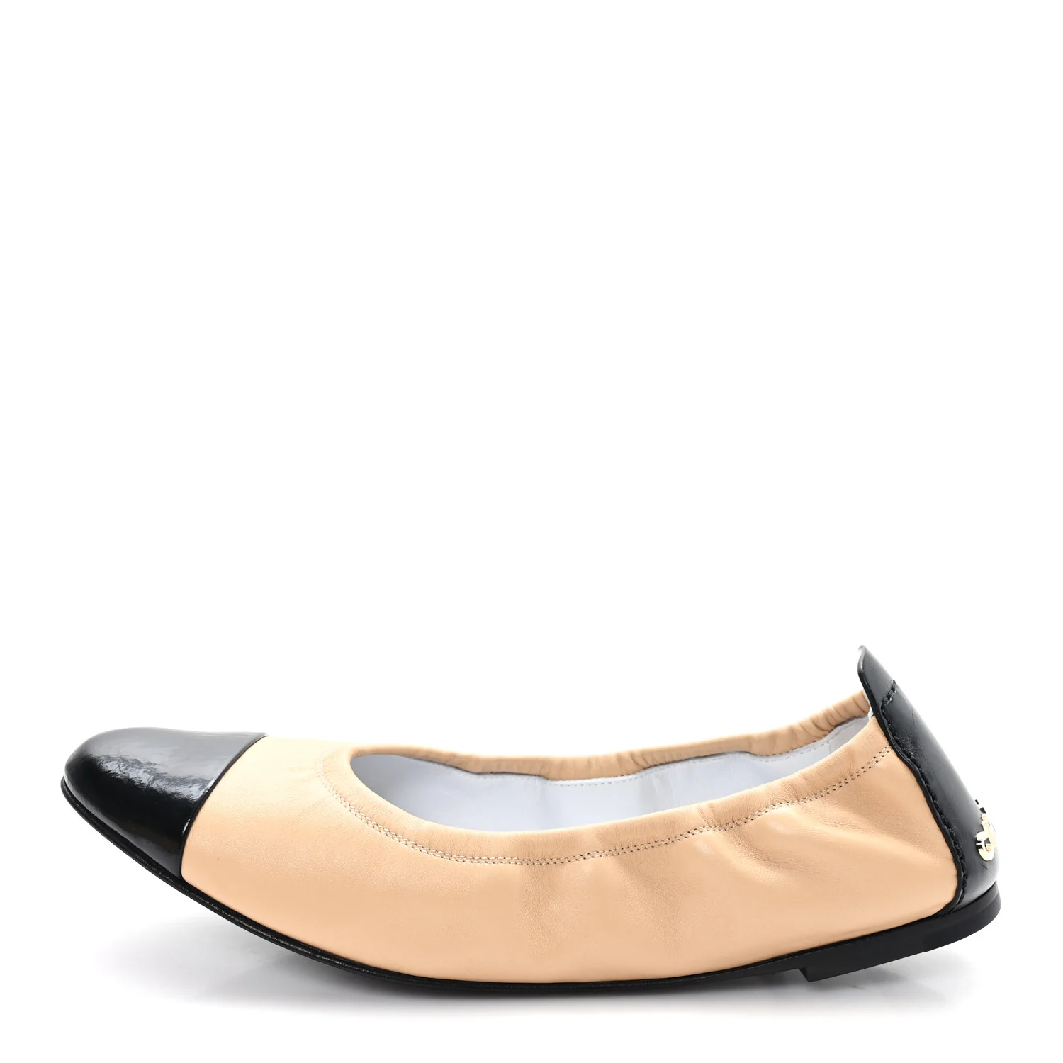 Lambskin Shiny Goatskin Calfskin Ballerina Flats 39.5 Beige Black