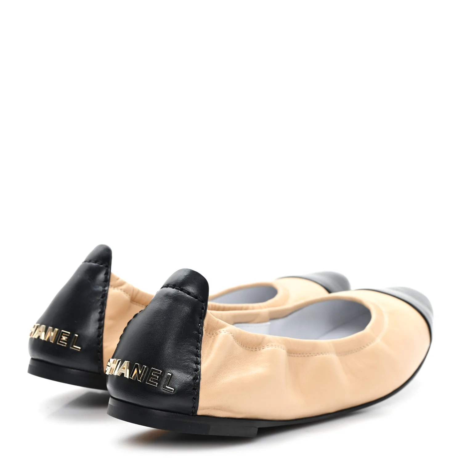 Lambskin Shiny Goatskin Calfskin Ballerina Flats 39.5 Beige Black - Image 5