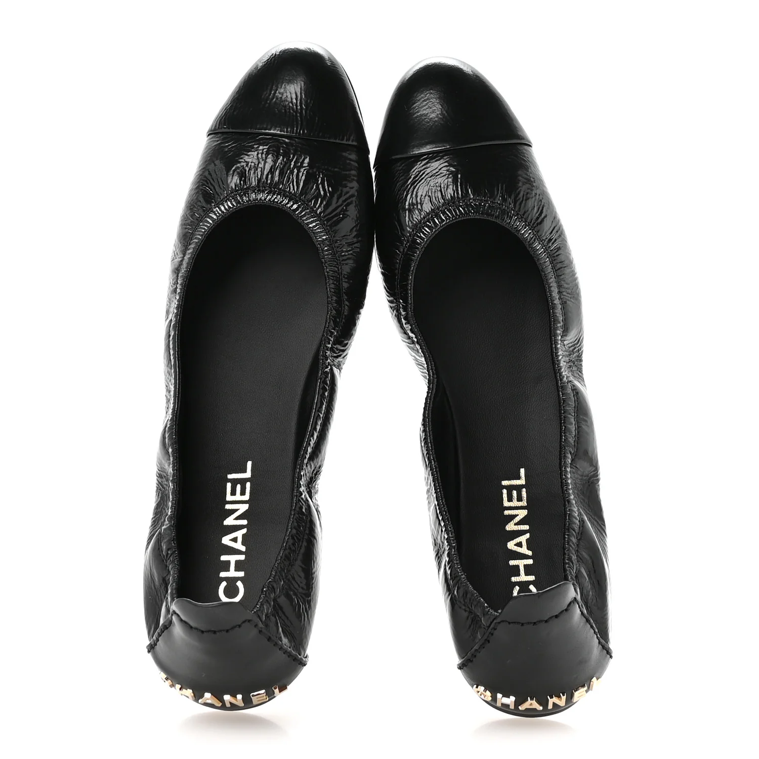 Lambskin Shiny Goatskin Calfskin Ballerina Flats 39.5 Black - Image 2